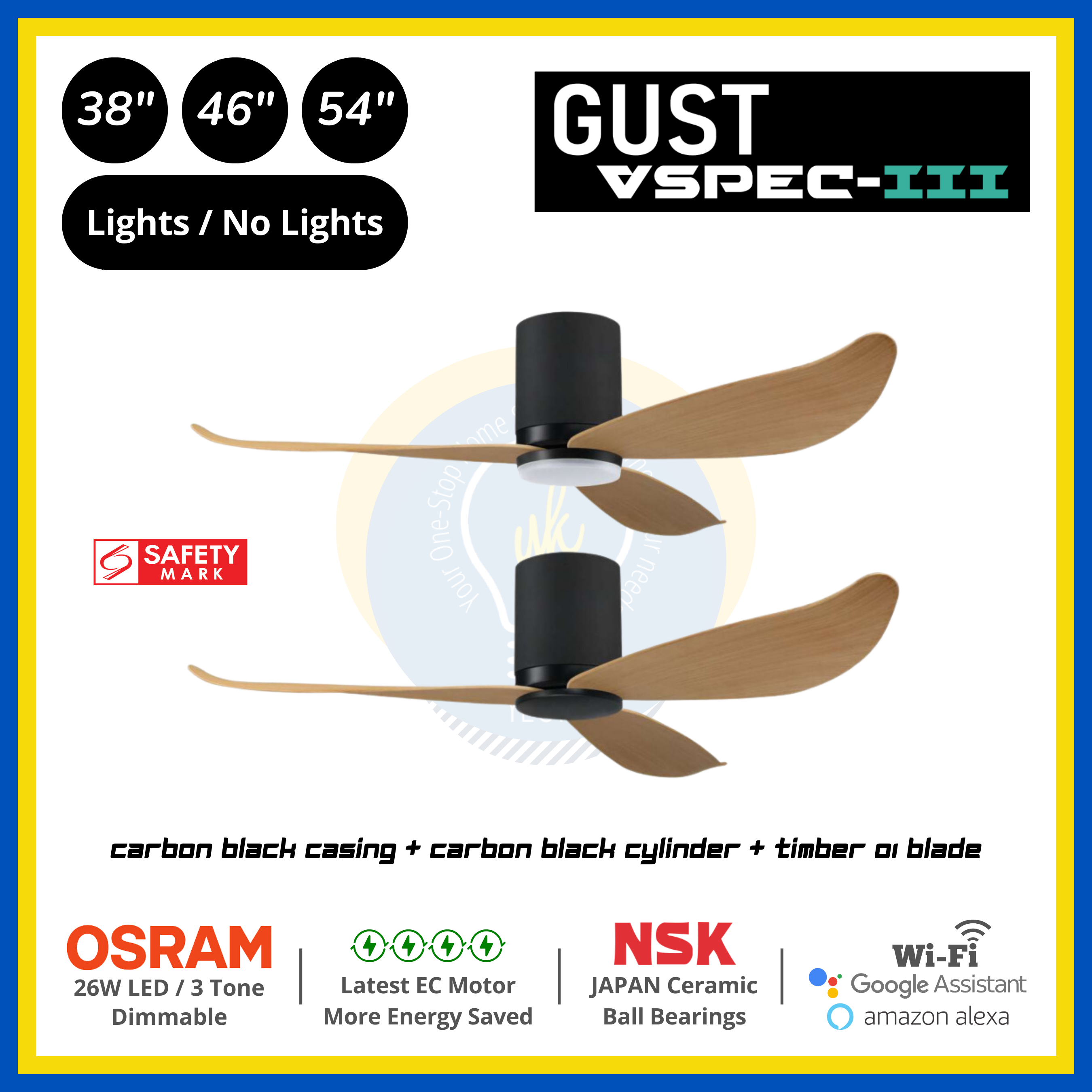 PO Eco Gust VSPEC-III 3 Blades (38"/46"/54") Air Foil 01 Blade Ceiling Fan