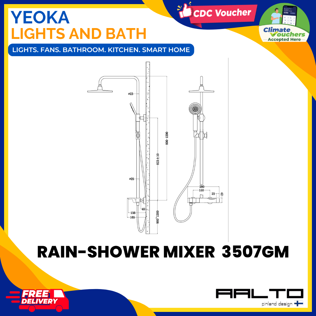 AALTO 3507 Modern Rainshower Mixer Set, Piano Tiles Control