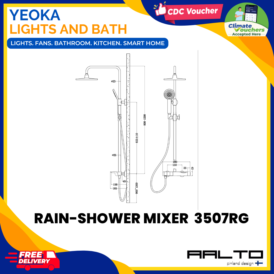 AALTO 3507 Modern Rainshower Mixer Set, Piano Tiles Control