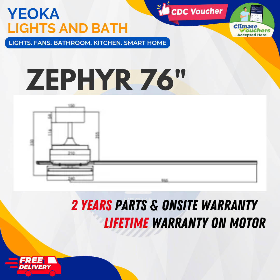 BESTAR Ceiling Fan ZEPHYR DC Motor Ceiling Fan (66"/76"/86"/100") with 3 Tone LED Light Kit