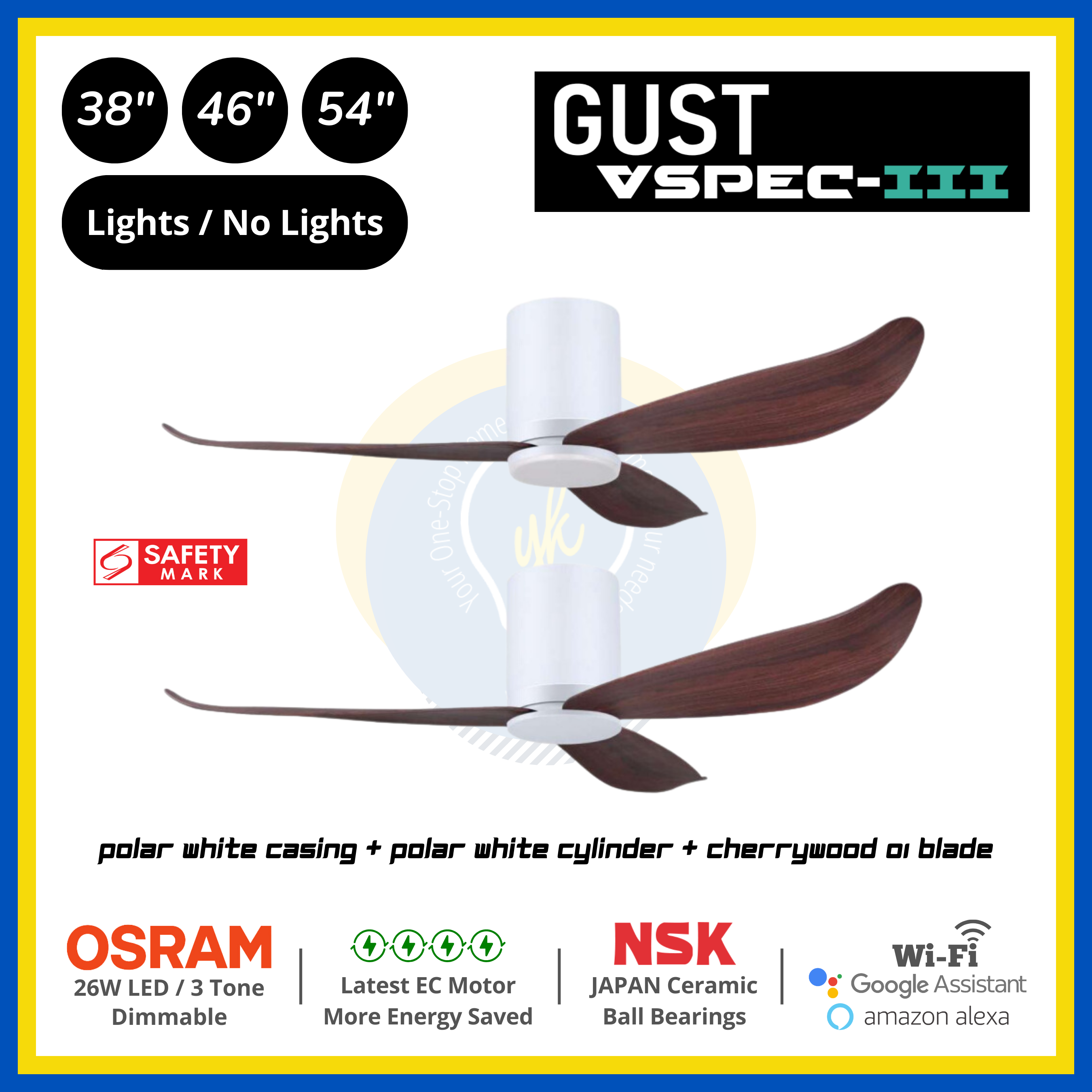 PO Eco Gust VSPEC-III 3 Blades (38"/46"/54") Air Foil 01 Blade Ceiling Fan