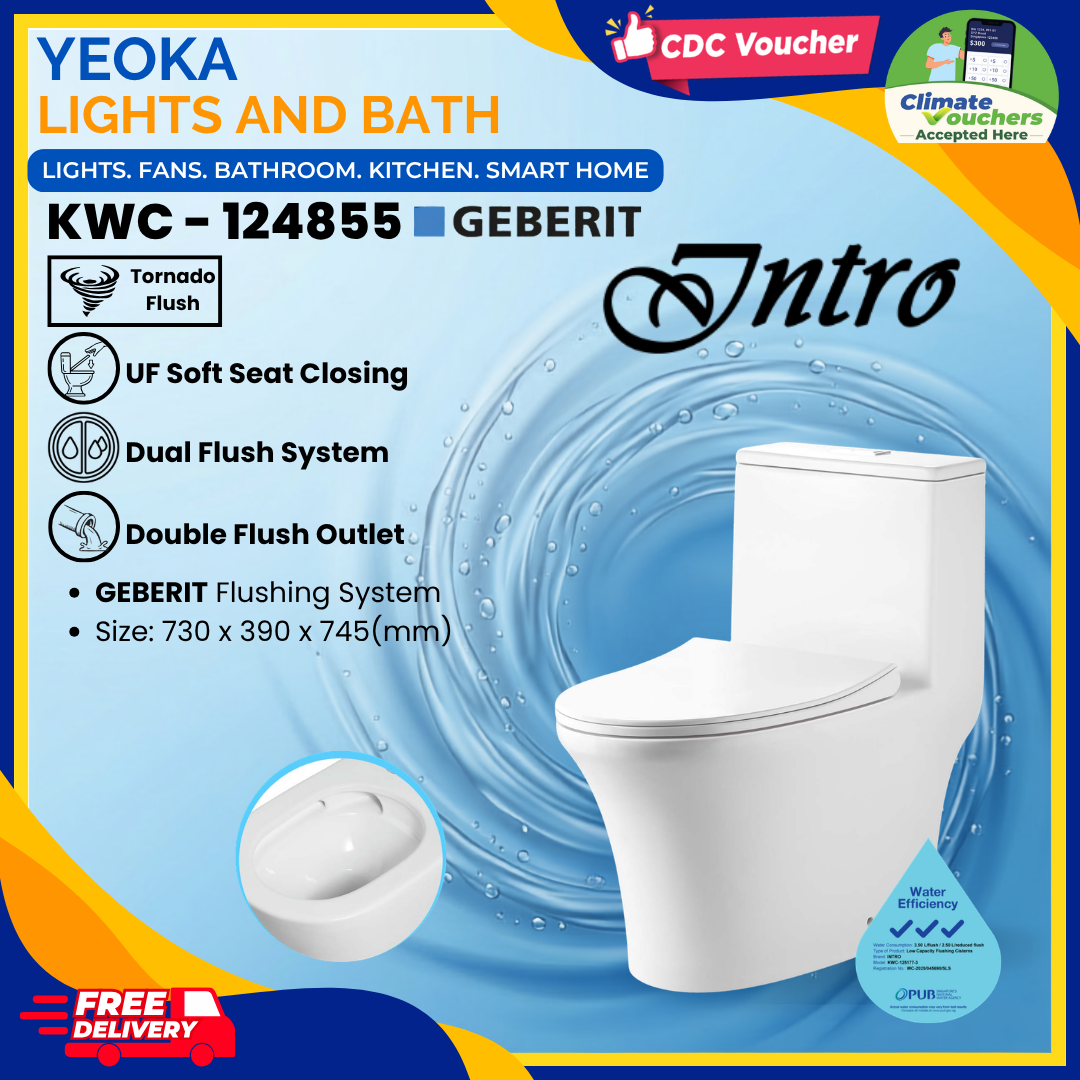 INTRO KWC Series Toilet Bowl, Tornado Flushing, Dual Flush System, UF Soft Closing, P-Trap S-Trap Compatible, Single/Double Flush Outlet