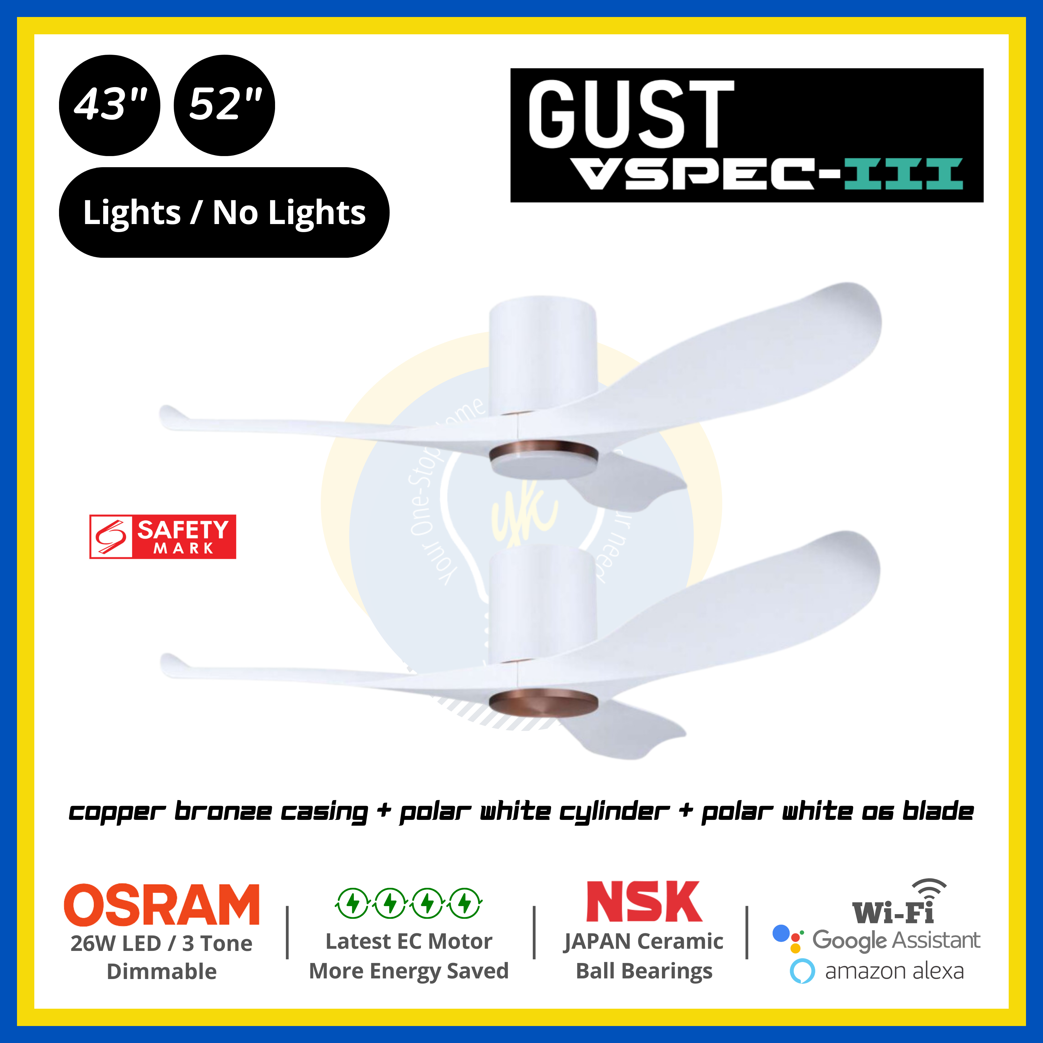 PO Eco Gust VSPEC-III 3 Blades (43"/52") Air Foil 06 Blade Ceiling Fan