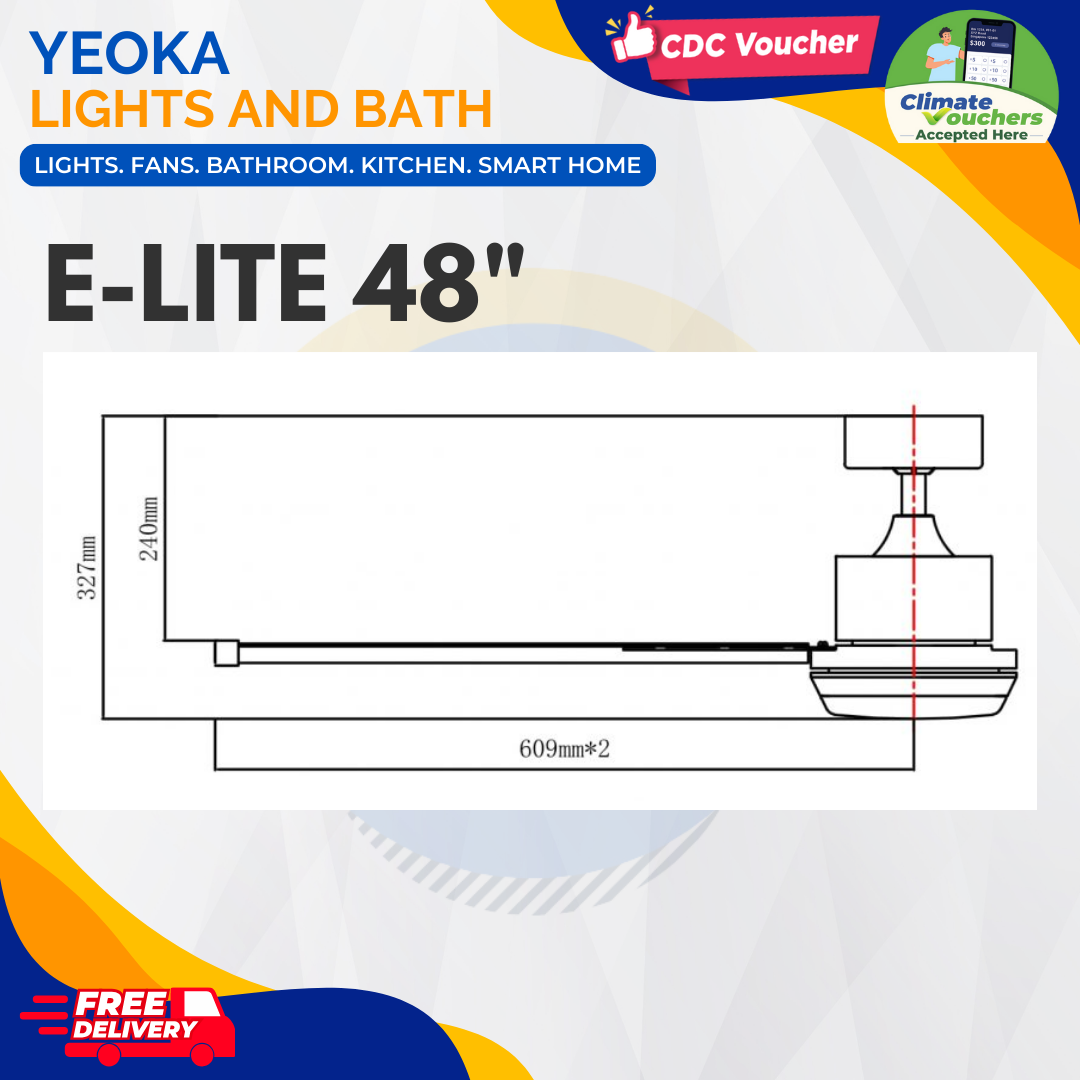 FANCO Ceiling Fan E-LITE DC Motor (48"/52"/60"/72") with 3 Tone LED Light Kit