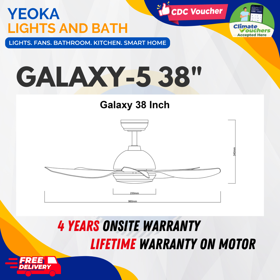 FANCO Ceiling Fan GALAXY 5 DC Motor (38"/48"/56') with 24W 3 Tone LED Light Kit