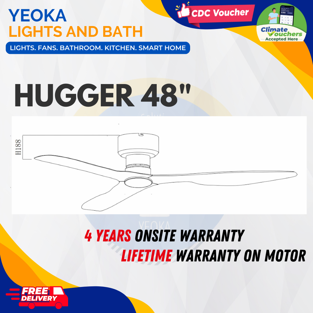 FANCO Ceiling Fan HUGGER DC Motor (48") with 3 Tone LED Light Kit