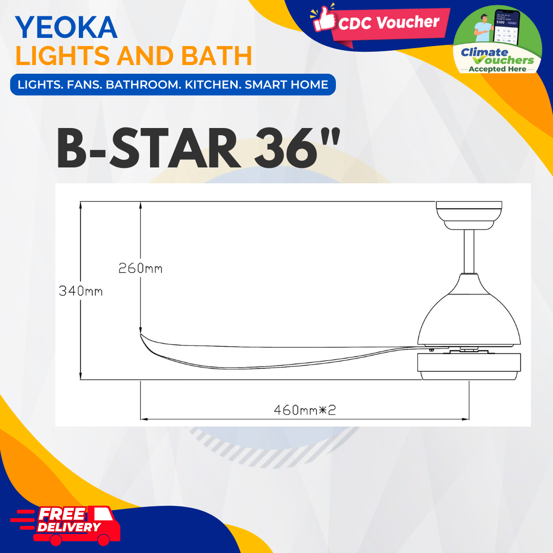 FANCO Ceiling Fan B-STAR DC Motor (36"/46"/52') with 3 Tone LED Light Kit