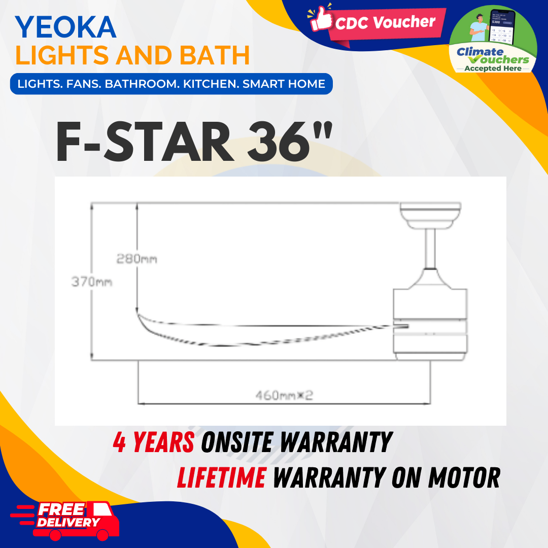 FANCO Ceiling Fan F-STAR DC Motor (36"/46"/52') with 3 Tone LED Light Kit