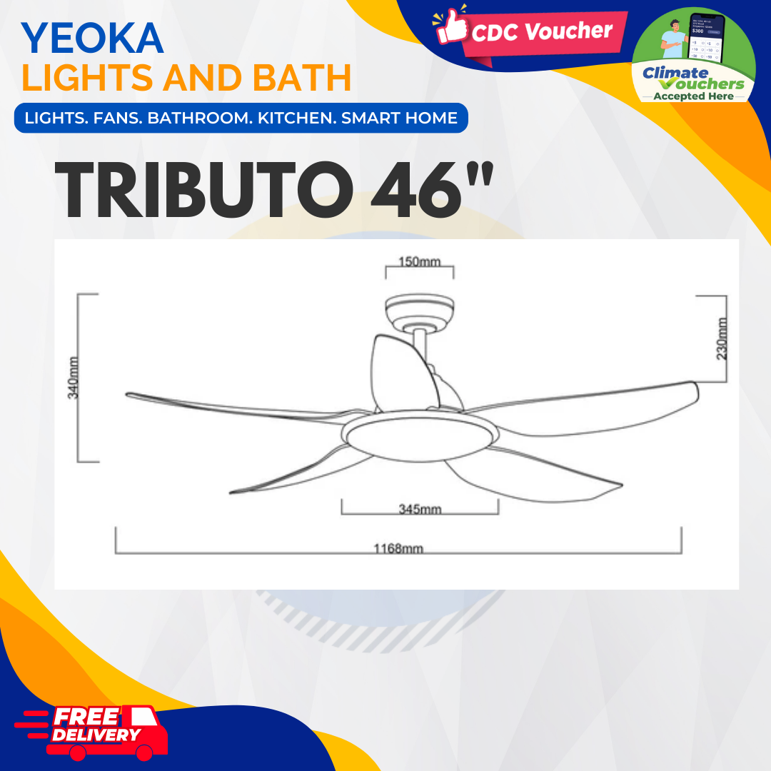 FANCO Ceiling Fan TRIBUTO DC Motor (46"/56") with 36W 3 Tone LED Light Kit