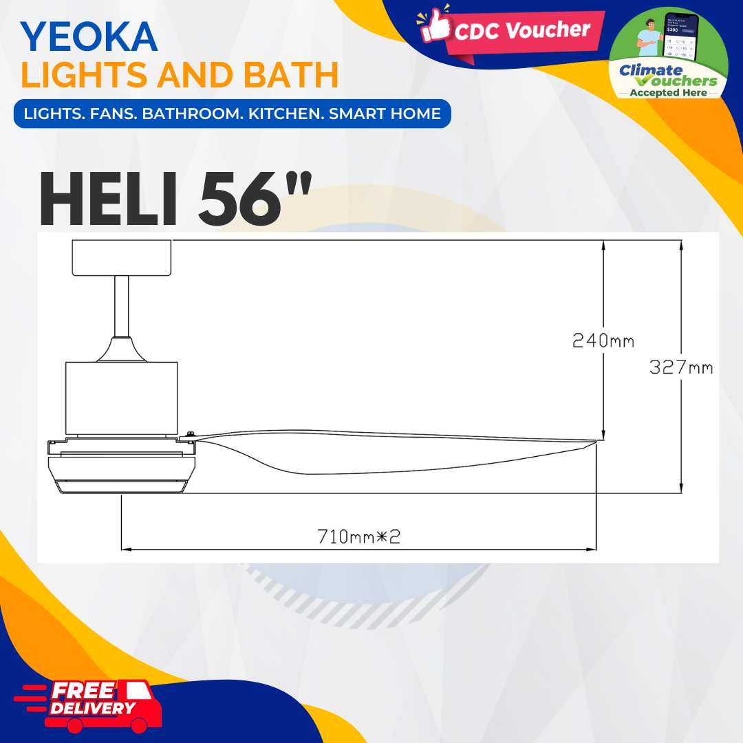 FANCO Ceiling Fan HELI DC Motor (56"/66') with 3 Tone LED Light Kit