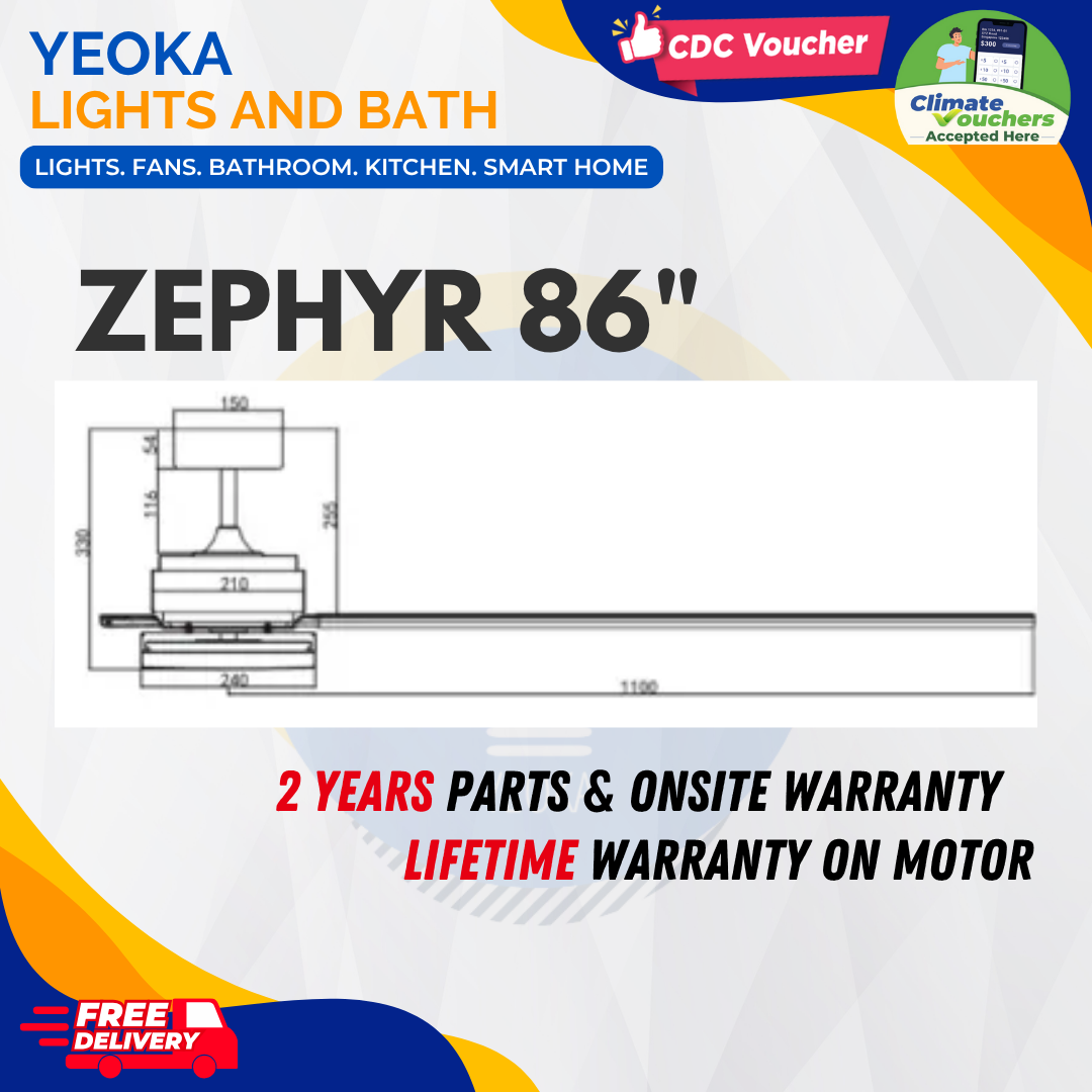 BESTAR Ceiling Fan ZEPHYR DC Motor Ceiling Fan (66"/76"/86"/100") with 3 Tone LED Light Kit