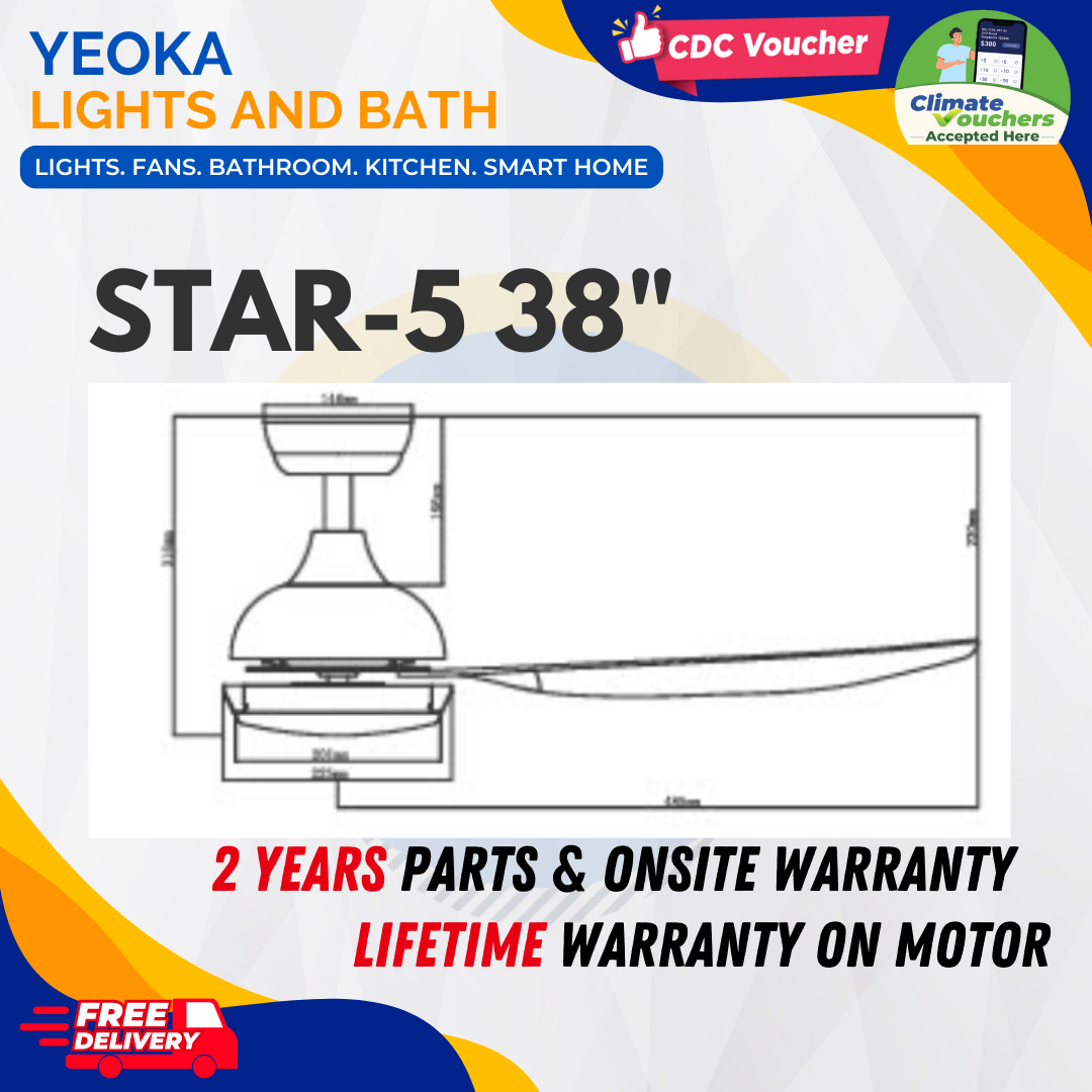 BESTAR Ceiling Fan Star-5 |38/48/58" 24W LED RGB|5 Blades 3 Colours