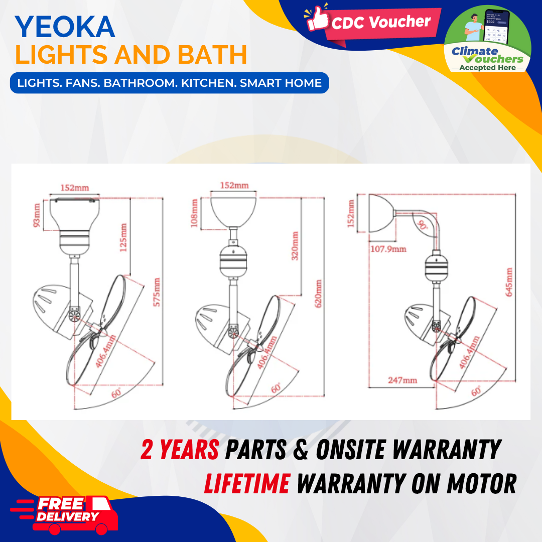 BESTAR Corner Fan Duo Hagar 16inch 3-blades DC | Ceiling Mounted