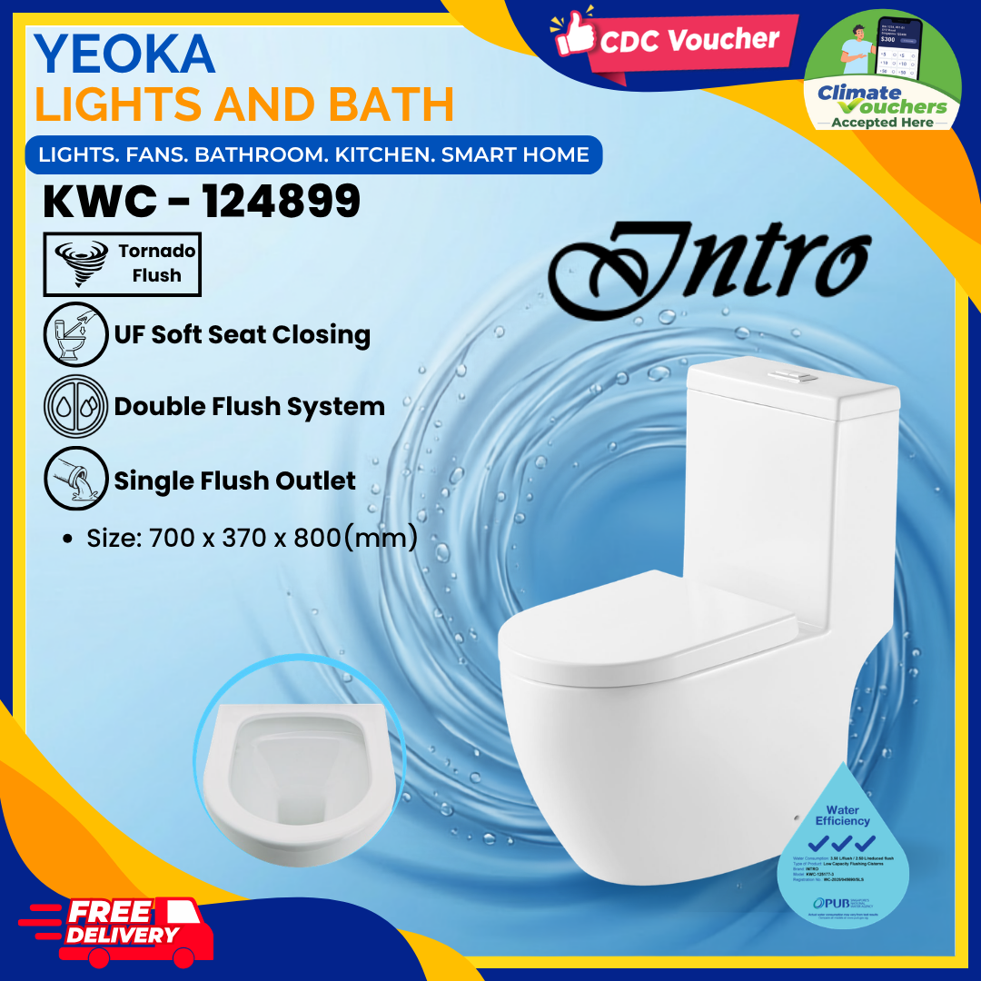 INTRO KWC Series Toilet Bowl, Tornado Flushing, Dual Flush System, UF Soft Closing, P-Trap S-Trap Compatible, Single/Double Flush Outlet