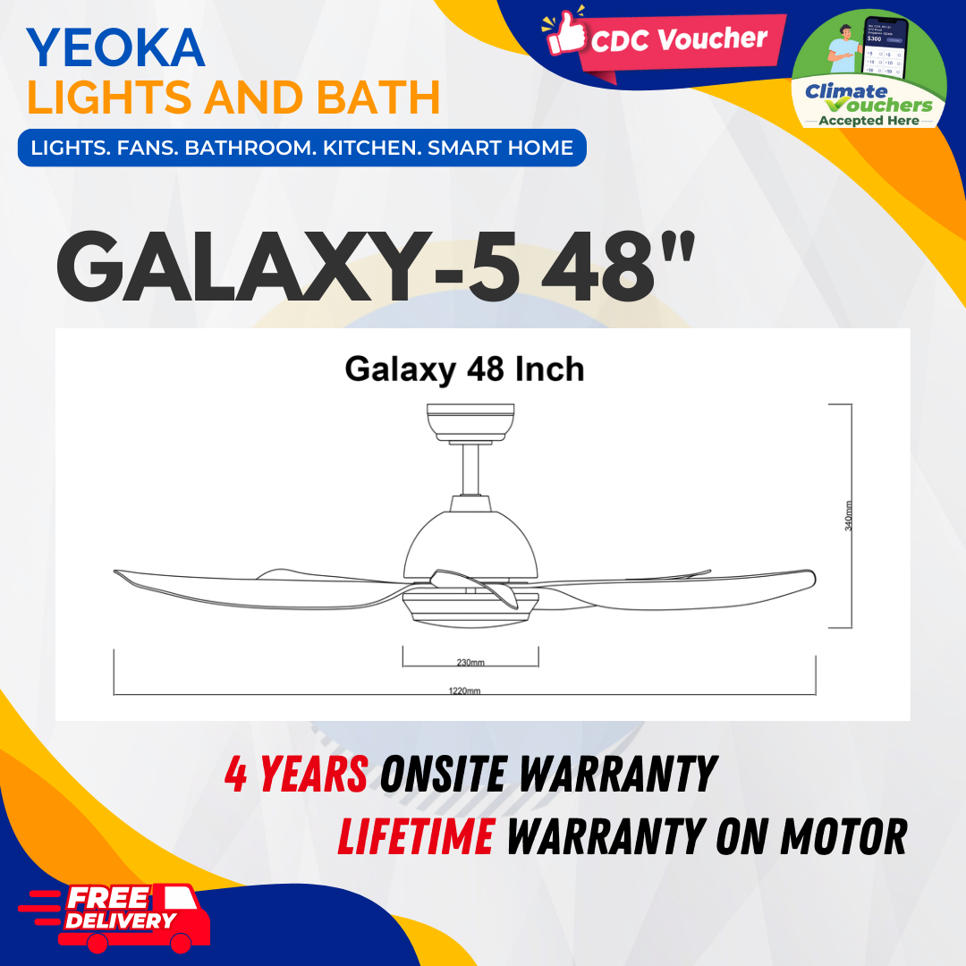 FANCO Ceiling Fan GALAXY 5 DC Motor (38"/48"/56') with 24W 3 Tone LED Light Kit