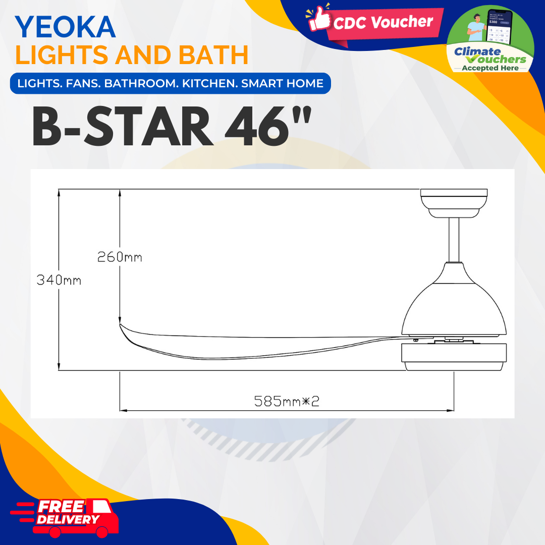 FANCO Ceiling Fan B-STAR DC Motor (36"/46"/52') with 3 Tone LED Light Kit