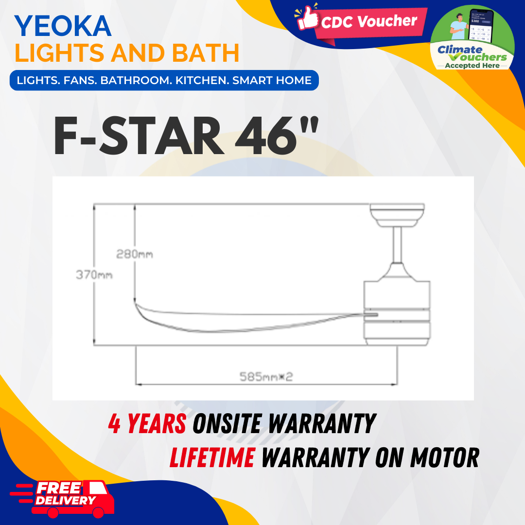 FANCO Ceiling Fan F-STAR DC Motor (36"/46"/52') with 3 Tone LED Light Kit