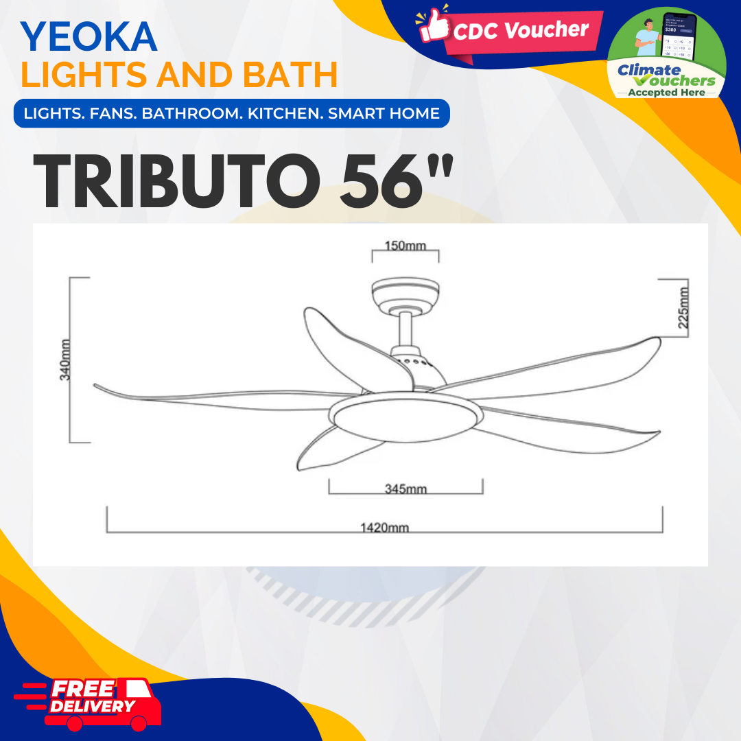 FANCO Ceiling Fan TRIBUTO DC Motor (46"/56") with 36W 3 Tone LED Light Kit