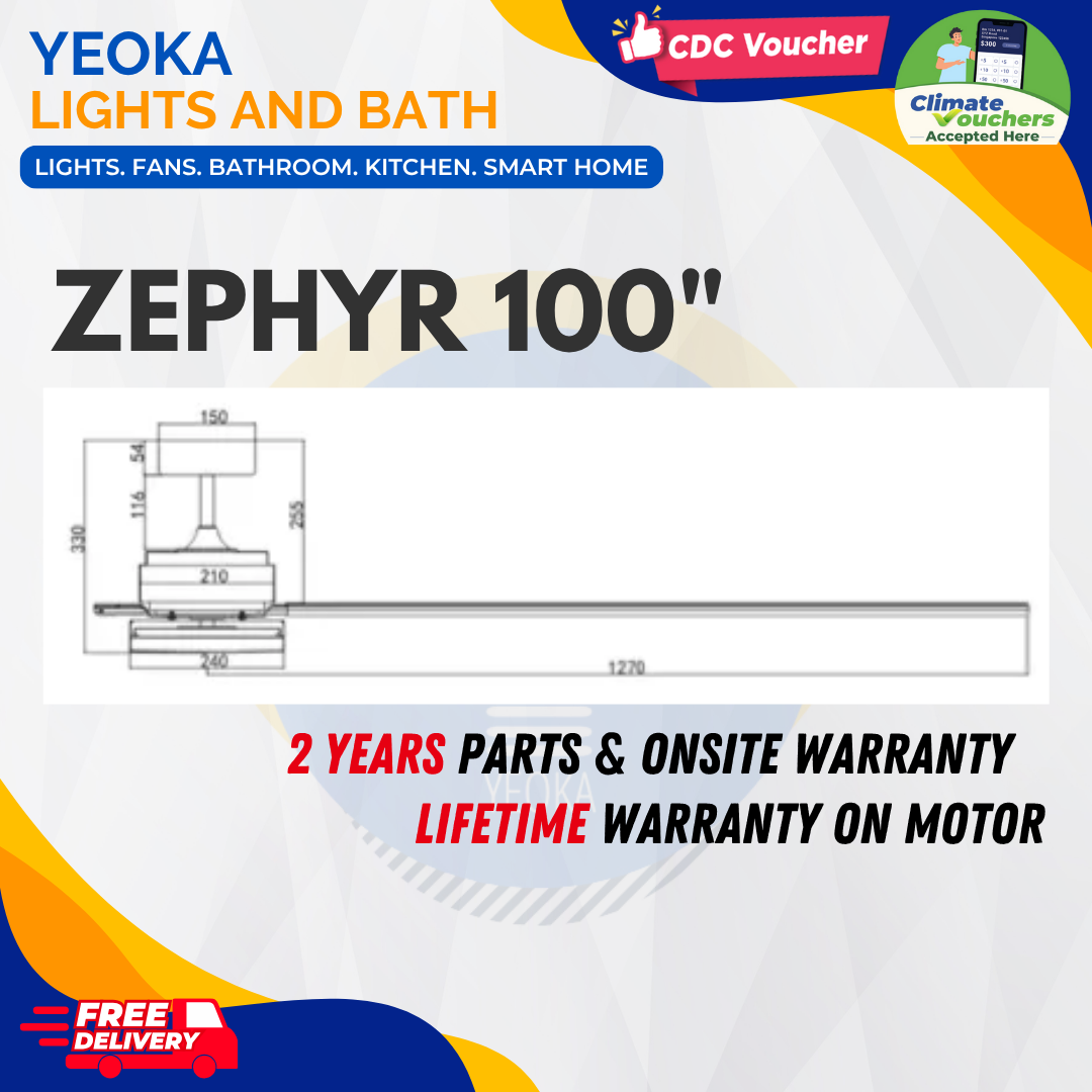 BESTAR Ceiling Fan ZEPHYR DC Motor Ceiling Fan (66"/76"/86"/100") with 3 Tone LED Light Kit