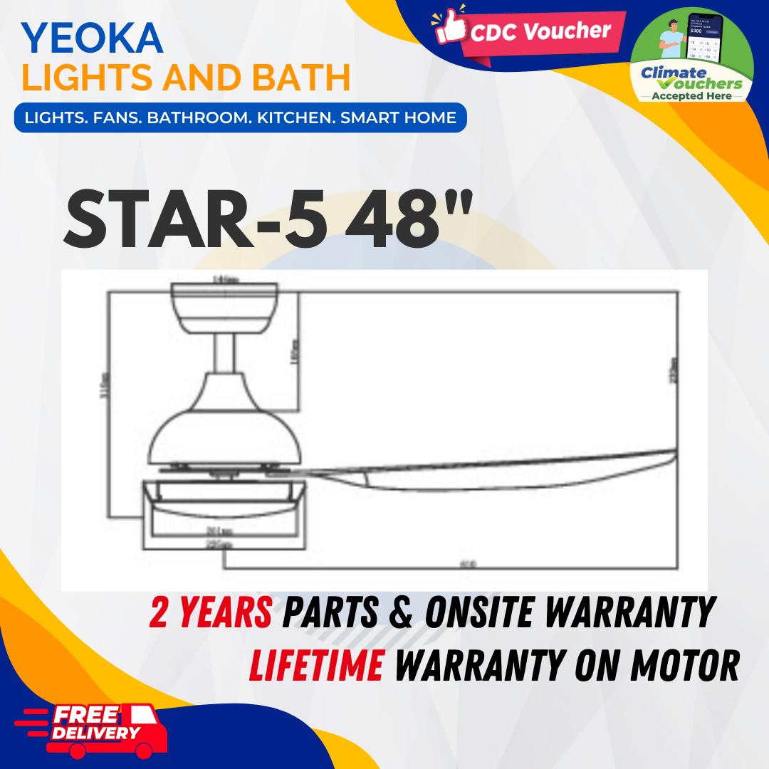 BESTAR Ceiling Fan Star-5 |38/48/58" 24W LED RGB|5 Blades 3 Colours