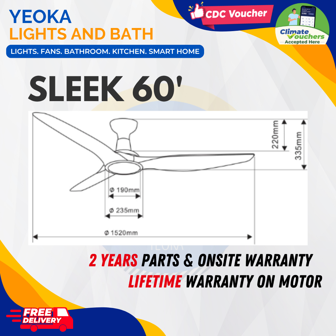 BESTAR Ceiling Fan SLEEK| 48/60" 24W LED RGB|6 Blades 3 Colours