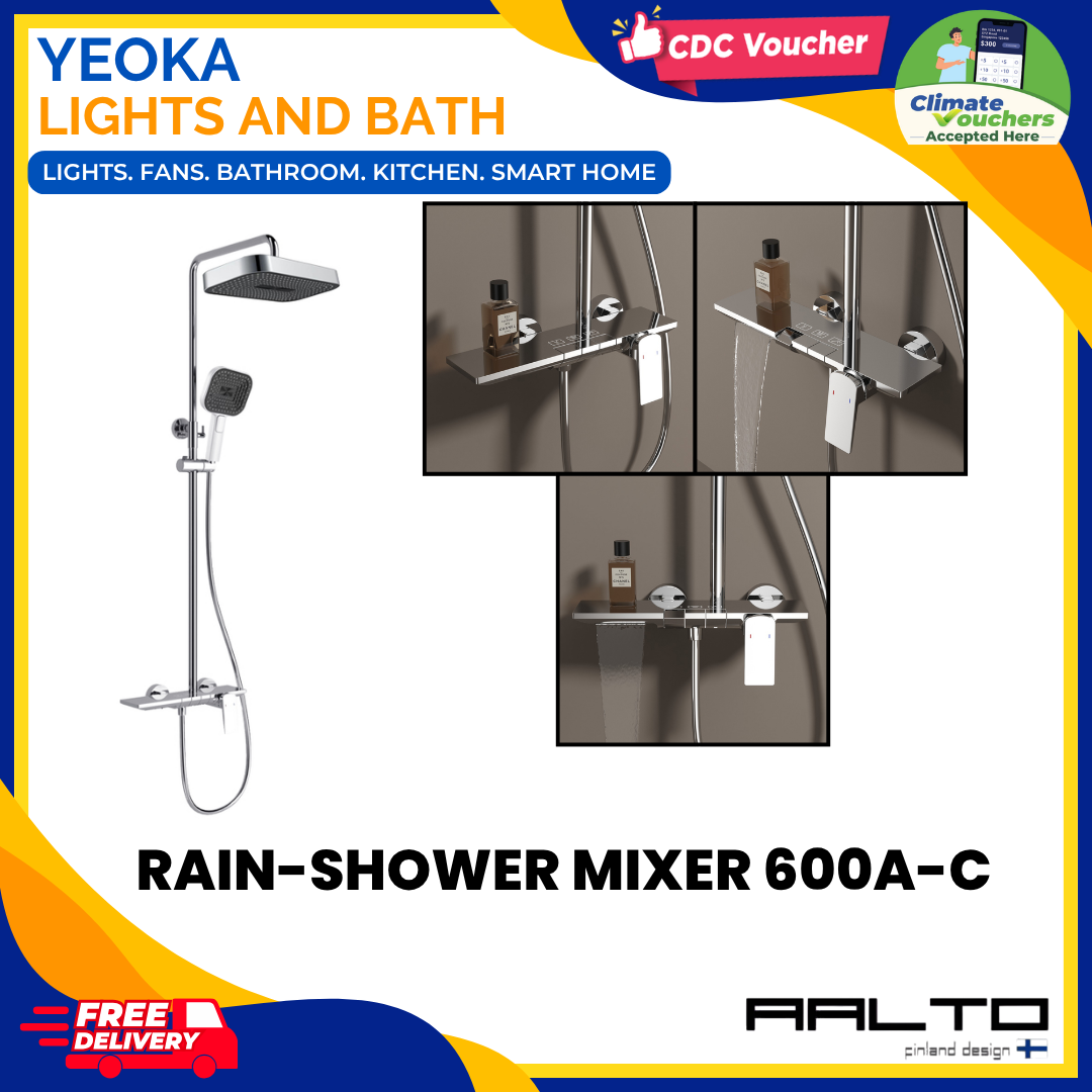 AALTO 600A Modern Rainshower Mixer Set, Piano Tiles Control