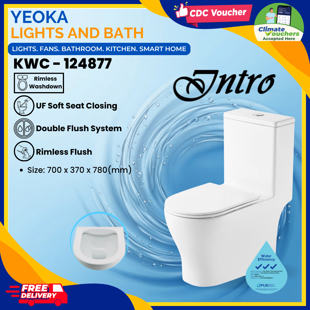 YEOKA x INTRO KWC Series Toilet Bowl, Rimless Washdown Design, Dual Flush System, UF Soft Closing, P-Trap S-Trap Compatible,