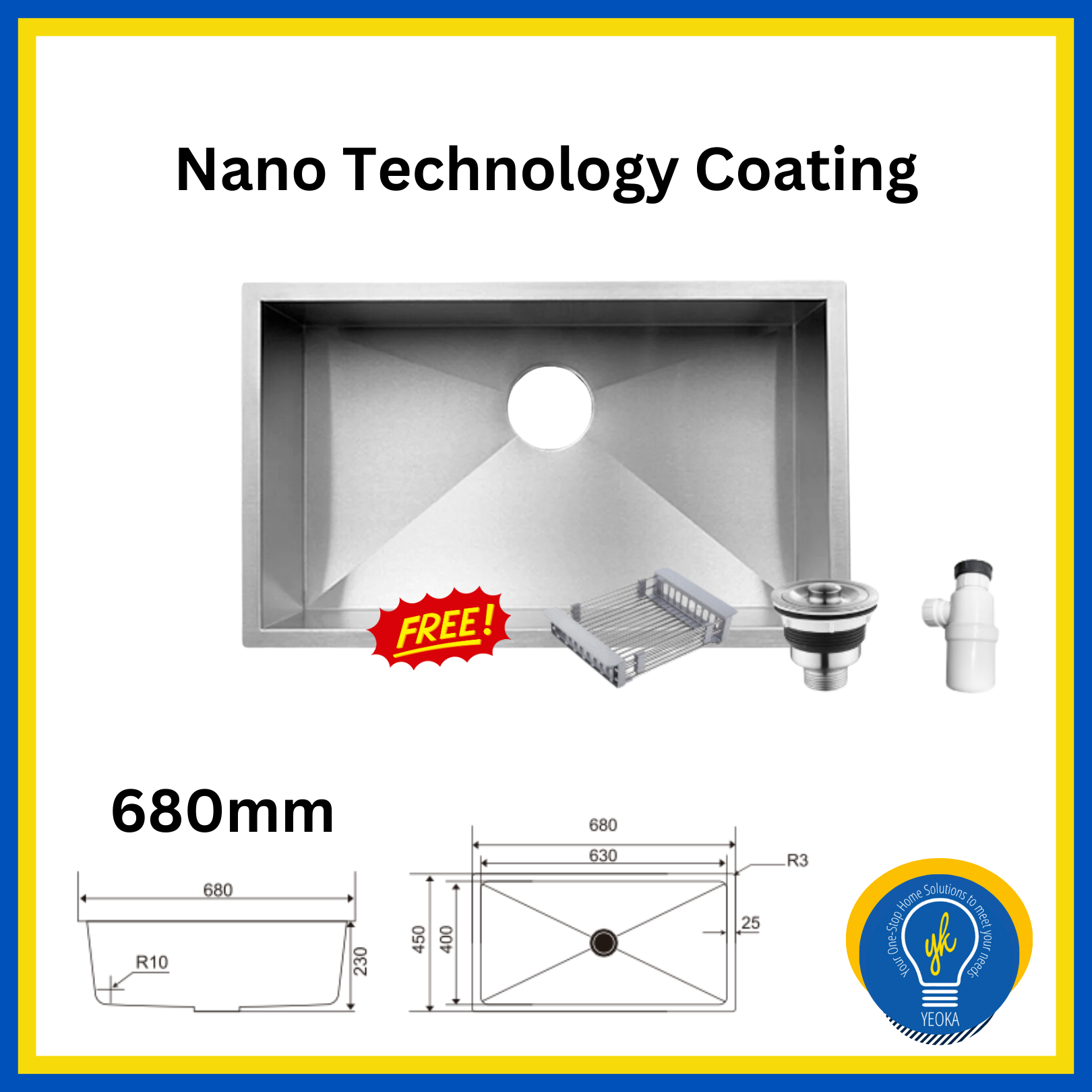 Dycorra Nano Technology Coating + Honeycomb Kitchen Sink (550mm/600mm/680mm)