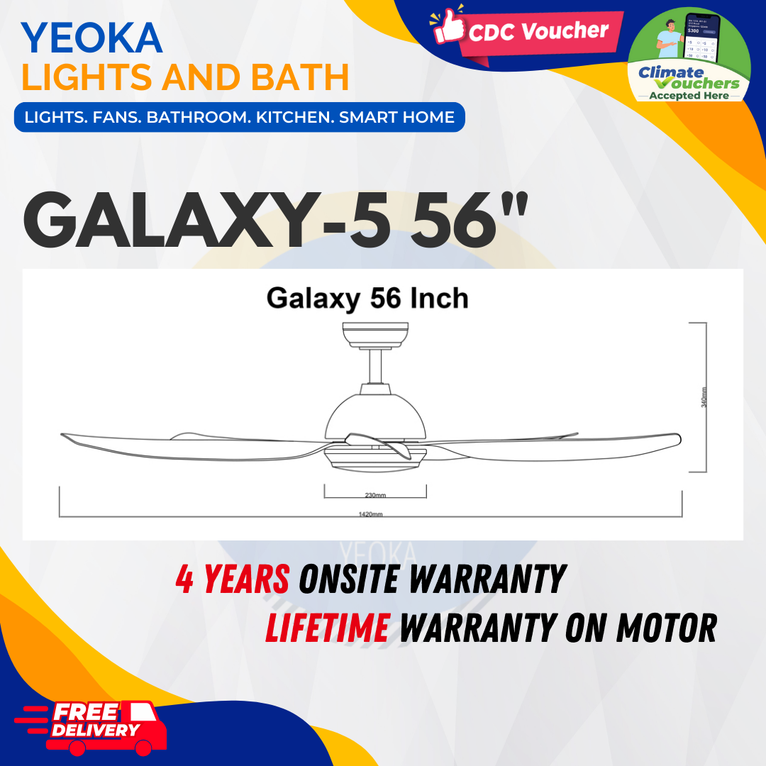 FANCO Ceiling Fan GALAXY 5 DC Motor (38"/48"/56') with 24W 3 Tone LED Light Kit