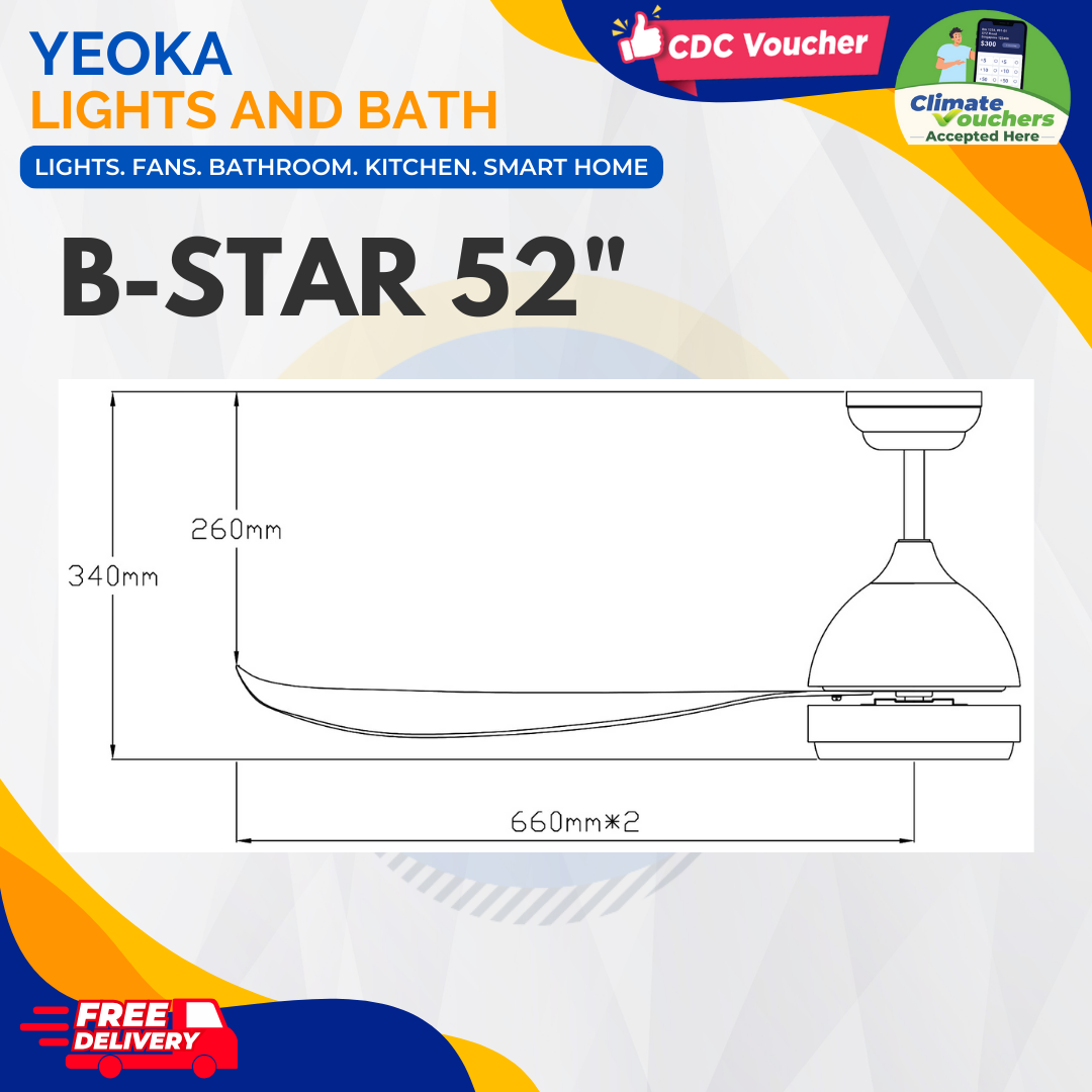 FANCO Ceiling Fan B-STAR DC Motor (36"/46"/52') with 3 Tone LED Light Kit