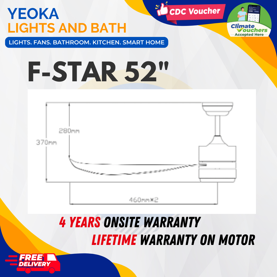 FANCO Ceiling Fan F-STAR DC Motor (36"/46"/52') with 3 Tone LED Light Kit