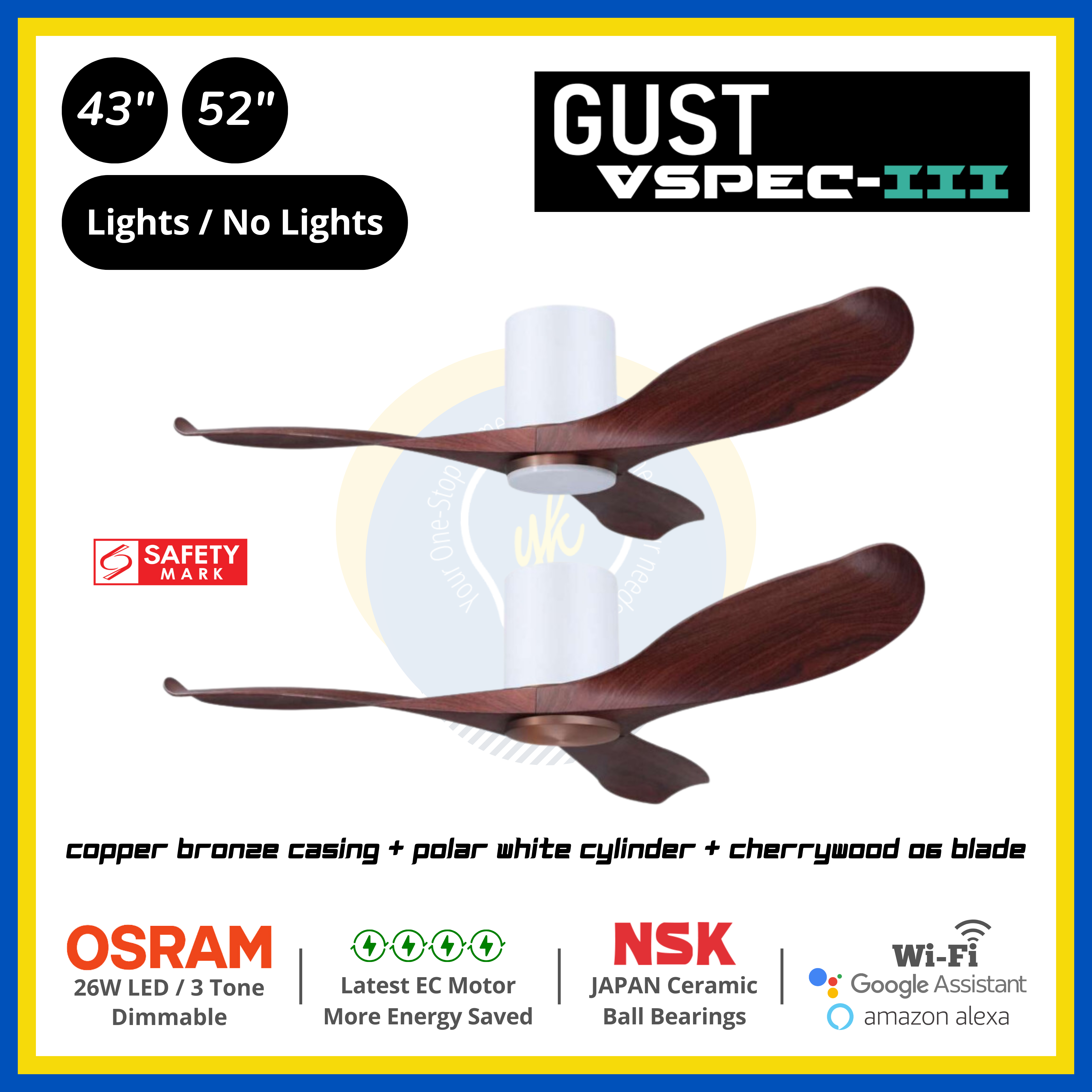 PO Eco Gust VSPEC-III 3 Blades (43"/52") Air Foil 06 Blade Ceiling Fan