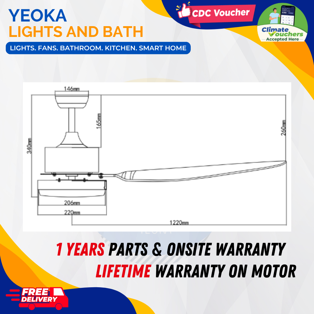 AEROAIR Ceiling Fan AA-528i DC Motor | (48"/56") with 3 Tone LED Light Kit + Remote Control