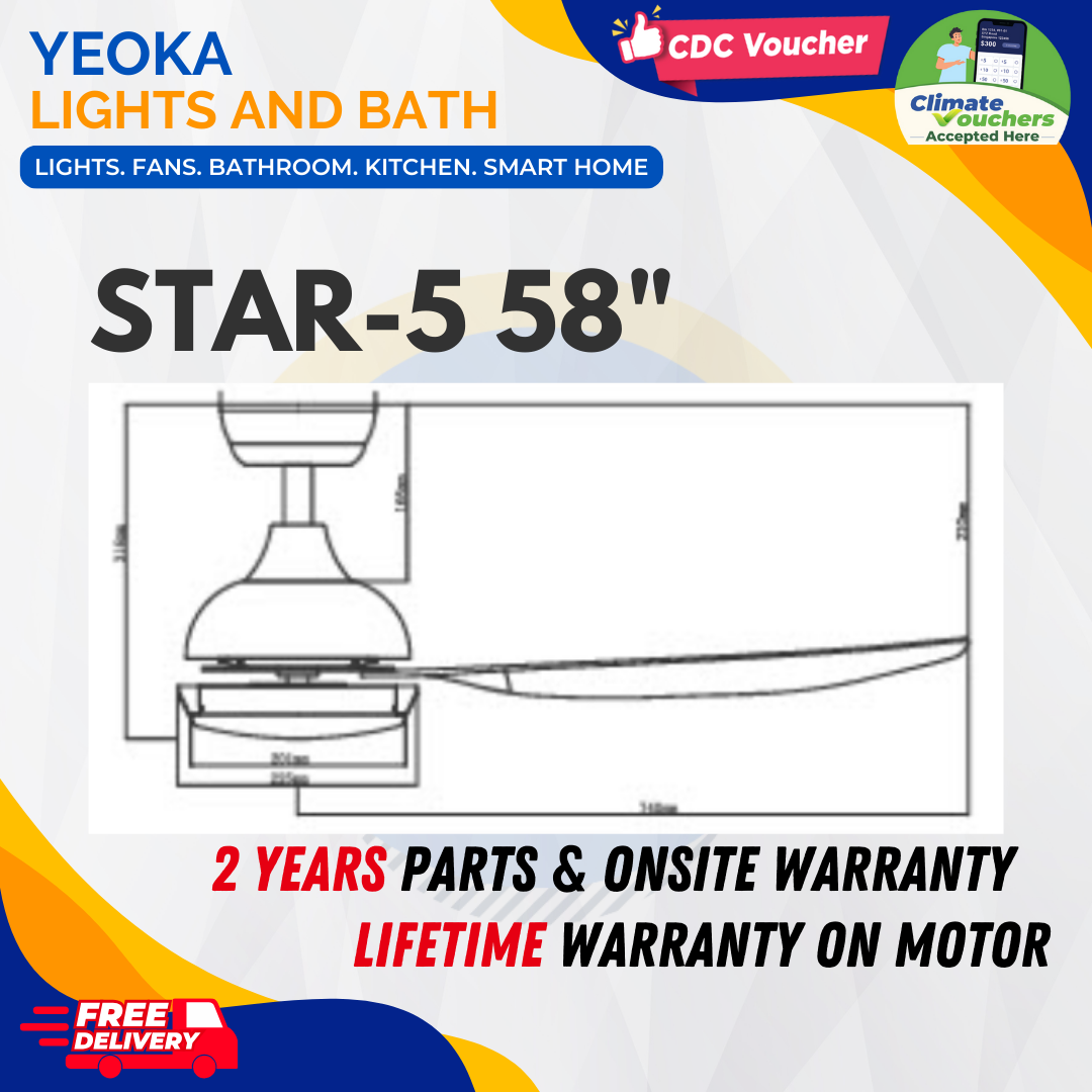 BESTAR Ceiling Fan Star-5 |38/48/58" 24W LED RGB|5 Blades 3 Colours