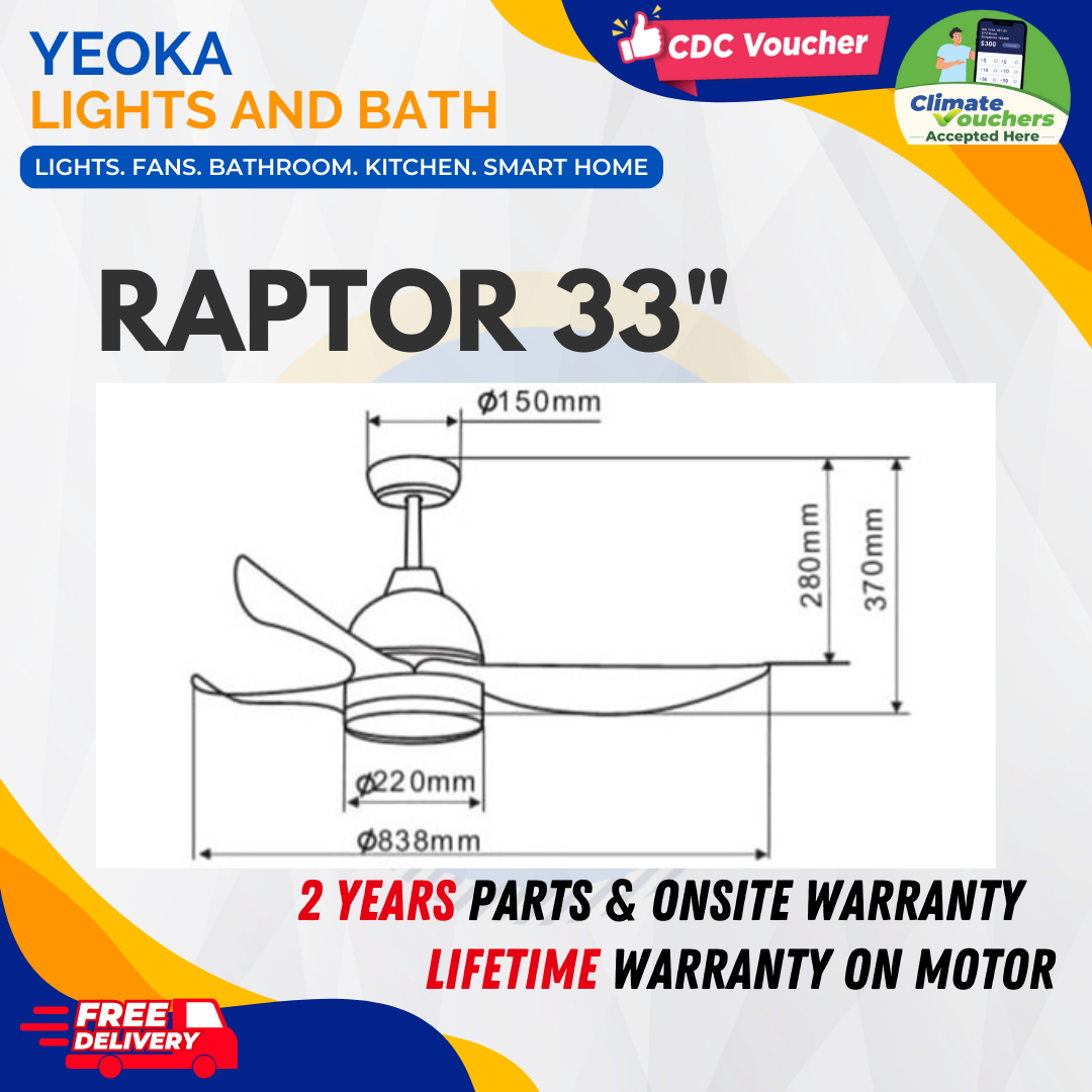 BESTAR Ceiling Fan Raptor |38/48/54"|24W LED 3 Lighting Colour