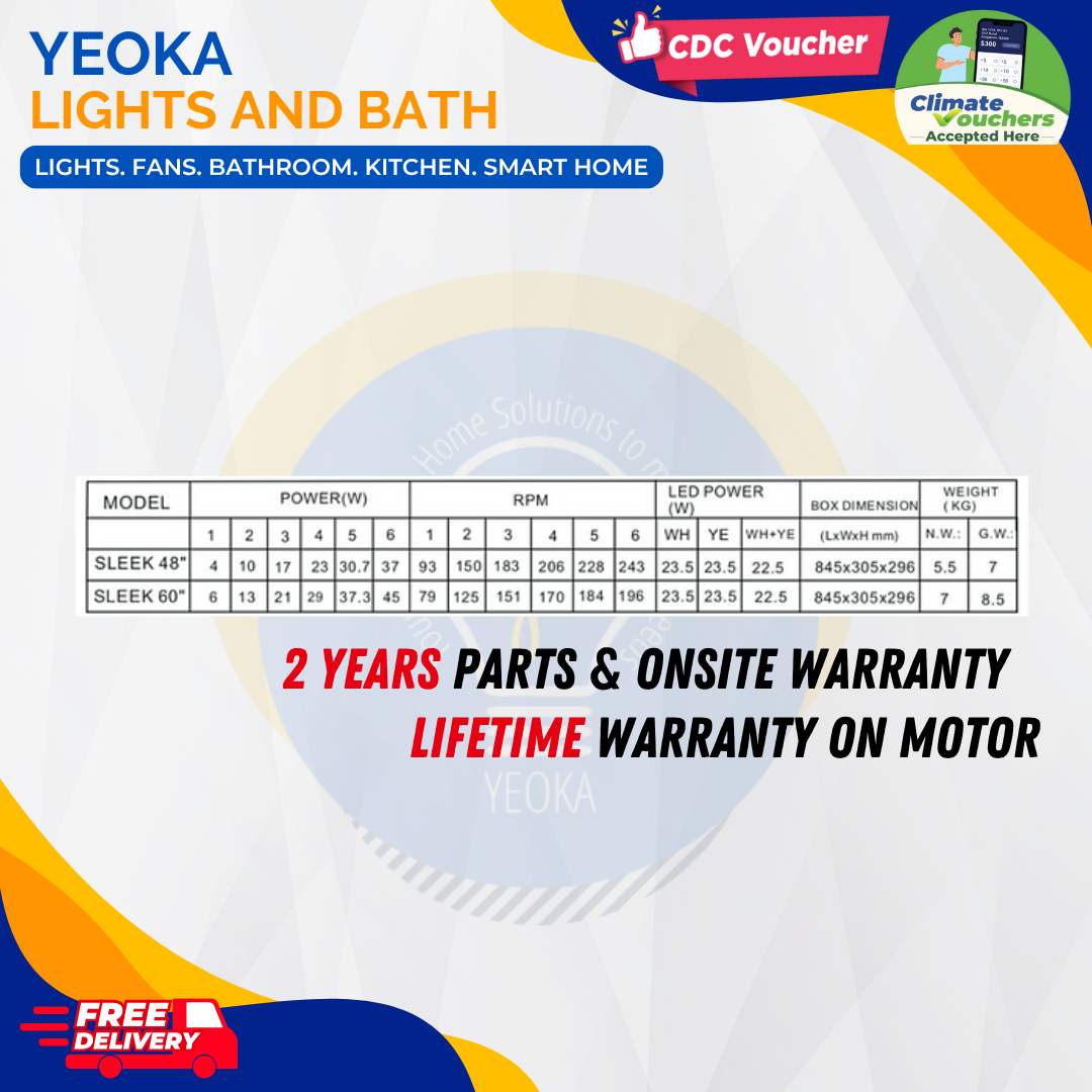 BESTAR Ceiling Fan SLEEK| 48/60" 24W LED RGB|6 Blades 3 Colours