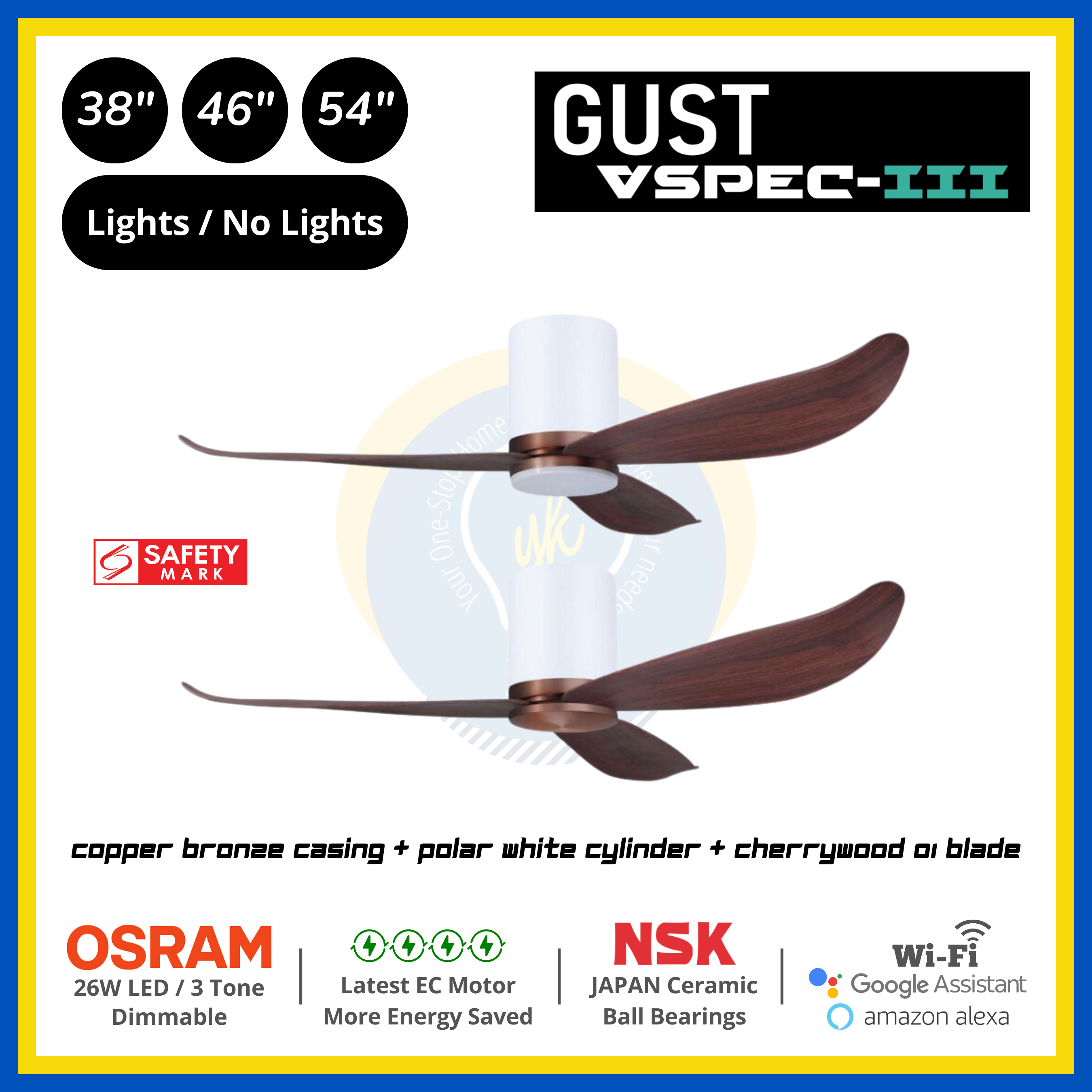 PO Eco Gust VSPEC-III 3 Blades (38"/46"/54") Air Foil 01 Blade Ceiling Fan
