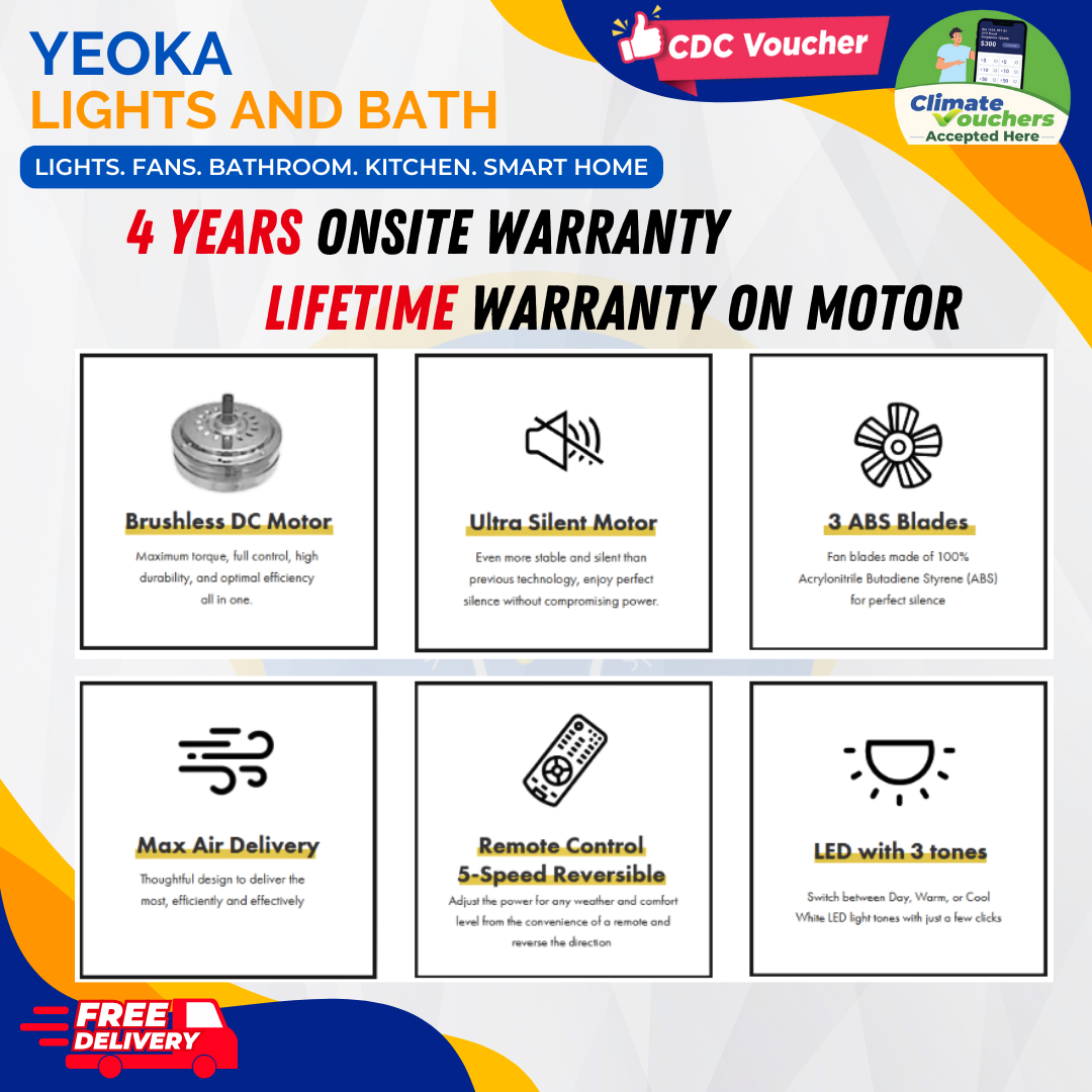 FANCO Ceiling Fan B-STAR DC Motor (36"/46"/52') with 3 Tone LED Light Kit