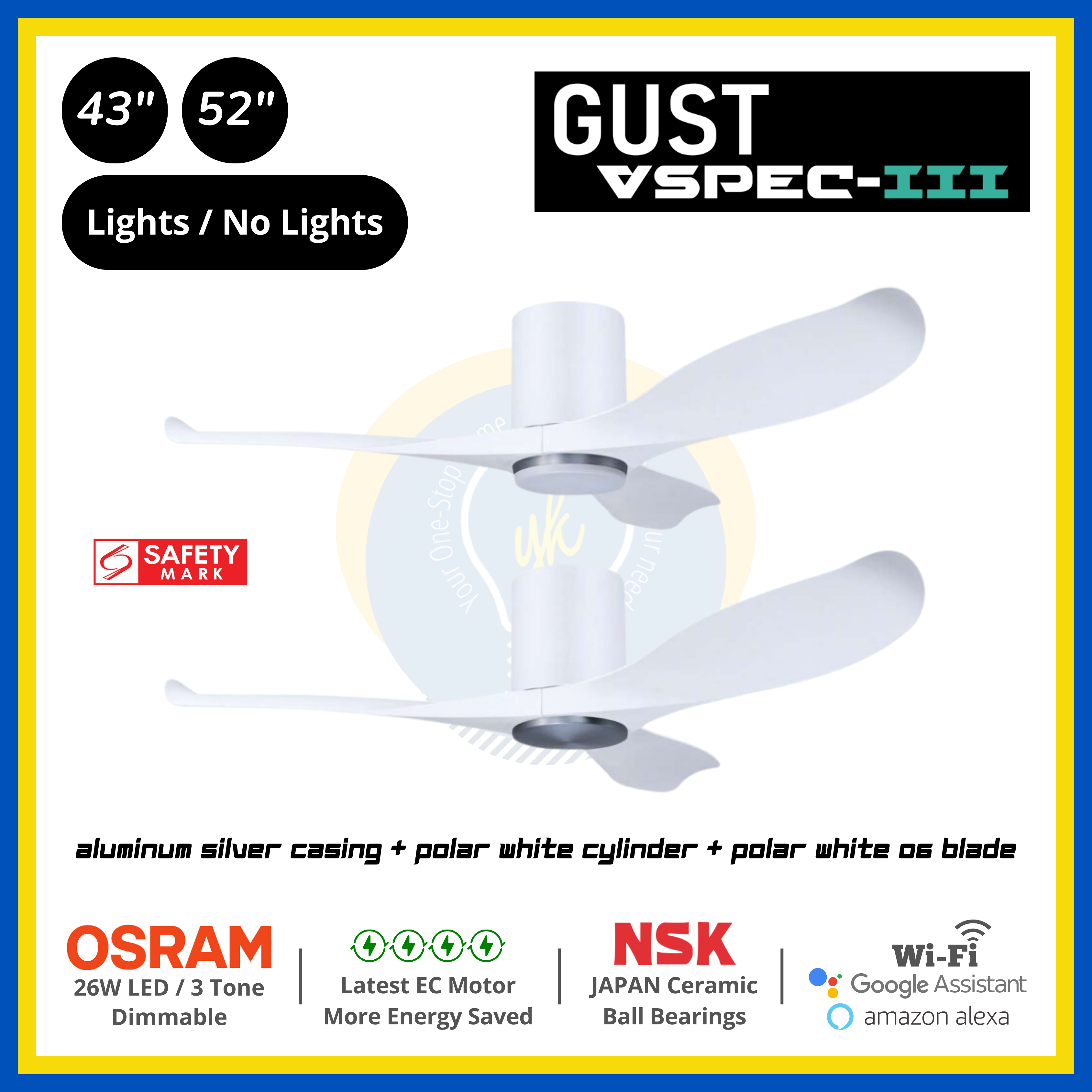 PO Eco Gust VSPEC-III 3 Blades (43"/52") Air Foil 06 Blade Ceiling Fan