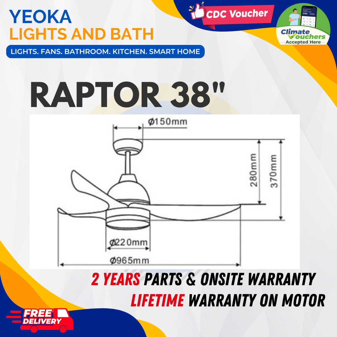 BESTAR Ceiling Fan Raptor |38/48/54"|24W LED 3 Lighting Colour