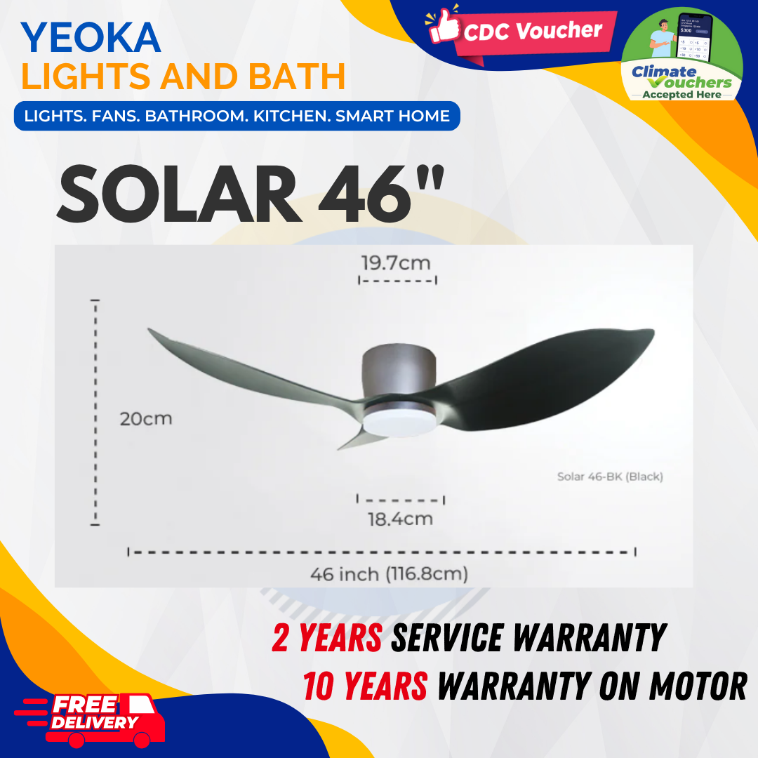 MISTRAL Ceiling Fan SOLAR Series 36/46 inch| 3 Blade ABS, DC Motor, Remote Control, 3 Light Colours