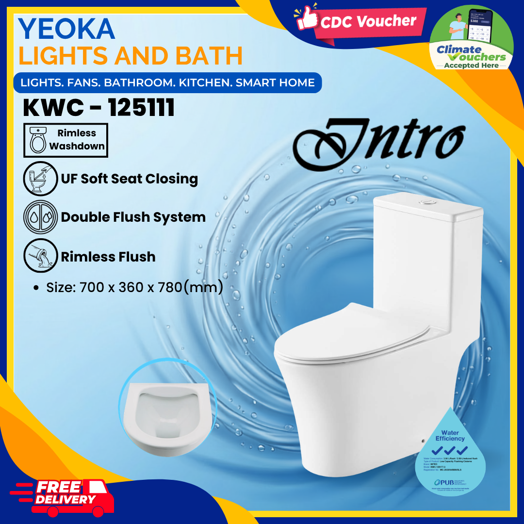 YEOKA x INTRO KWC Series Toilet Bowl, Rimless Washdown Design, Dual Flush System, UF Soft Closing, P-Trap S-Trap Compatible,