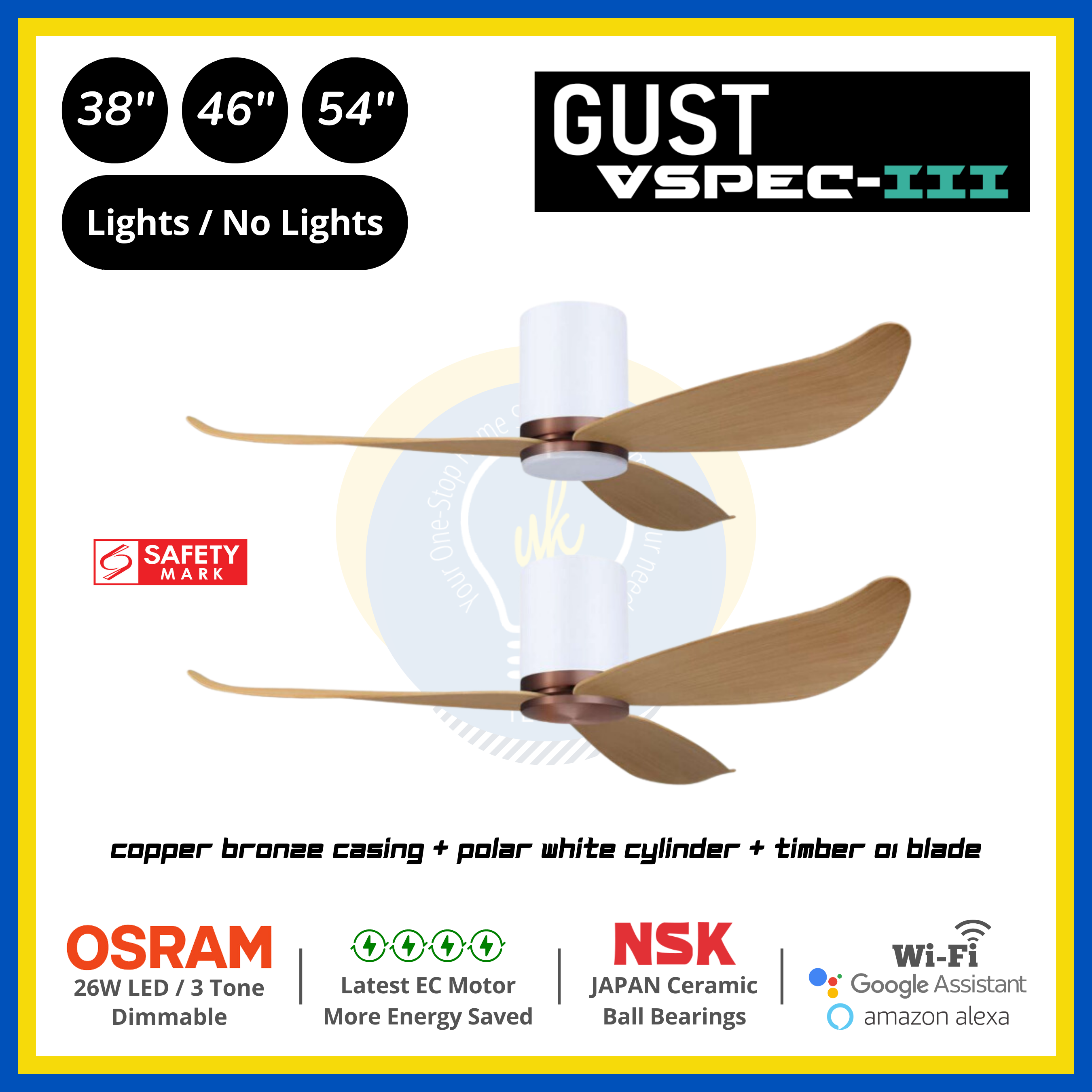 PO Eco Gust VSPEC-III 3 Blades (38"/46"/54") Air Foil 01 Blade Ceiling Fan