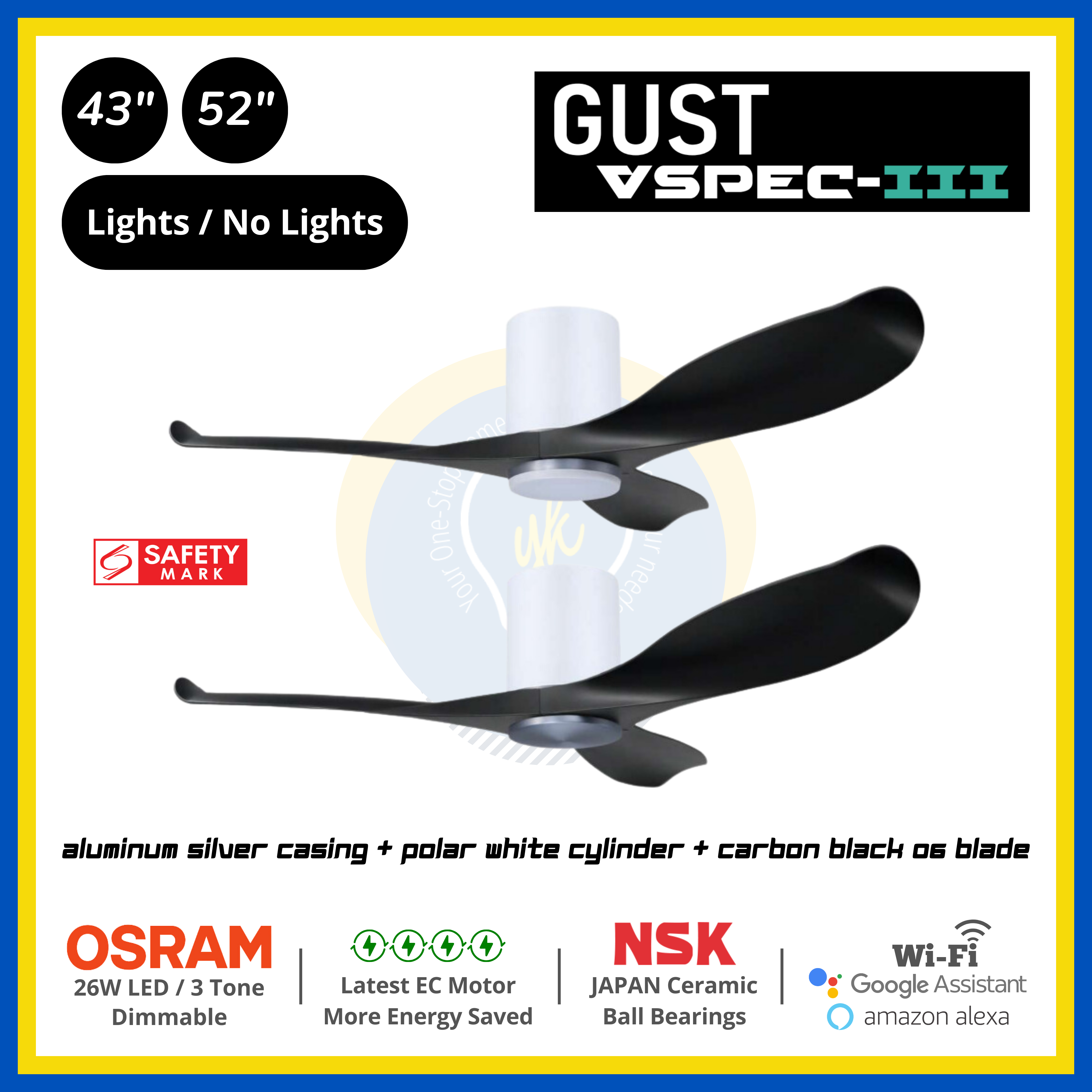 PO Eco Gust VSPEC-III 3 Blades (43"/52") Air Foil 06 Blade Ceiling Fan