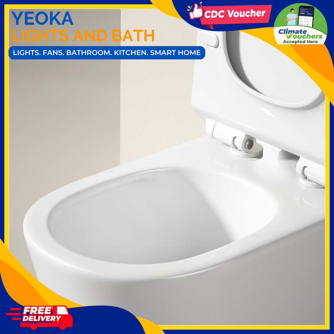 YEOKA x EACO T988 Toilet Bowl, Geberit Flushing System, Tornado Vortex Flushing, Urea Soft Closing Seat Cover, Hygienic Rimless Design