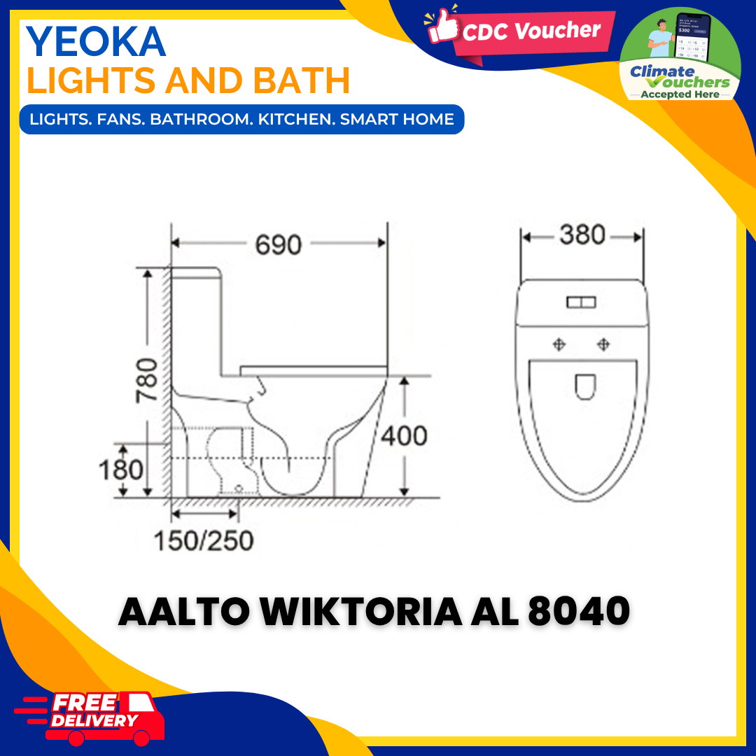 YEOKA X AALTO AL8040 TOILET BOWL, Turbo Tornado Double Vortex Flushing, Geberit Flush System, Anti Bacterial Coating