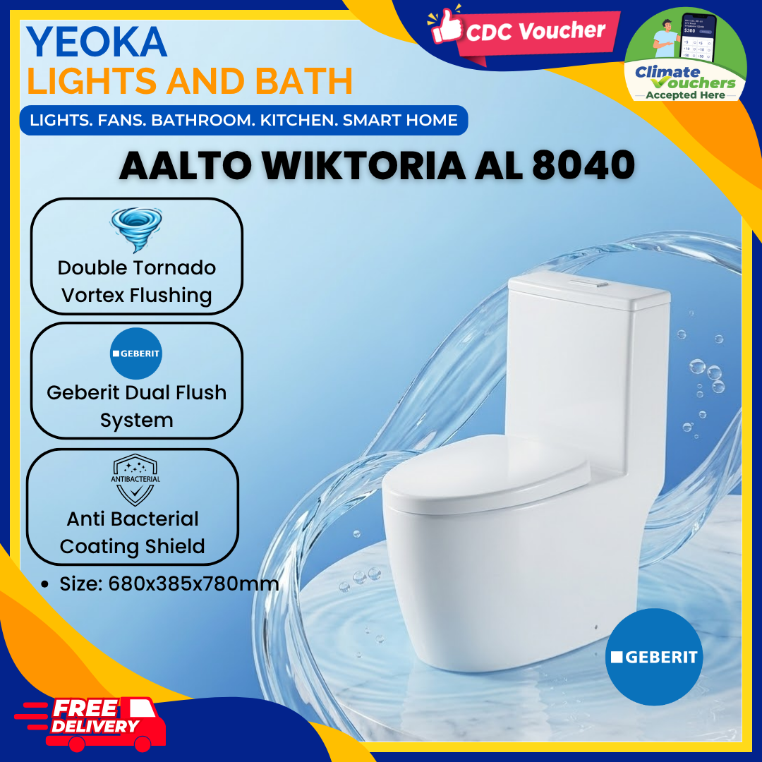 YEOKA X AALTO AL8040 TOILET BOWL, Turbo Tornado Double Vortex Flushing, Geberit Flush System, Anti Bacterial Coating