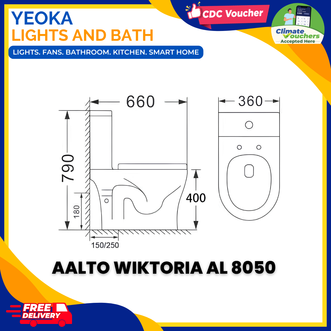 YEOKA X AALTO AL 8050 TOILET BOWL, Double Tornado Vortex Flushing System, 2 Piece Design, Geberit Flushing System