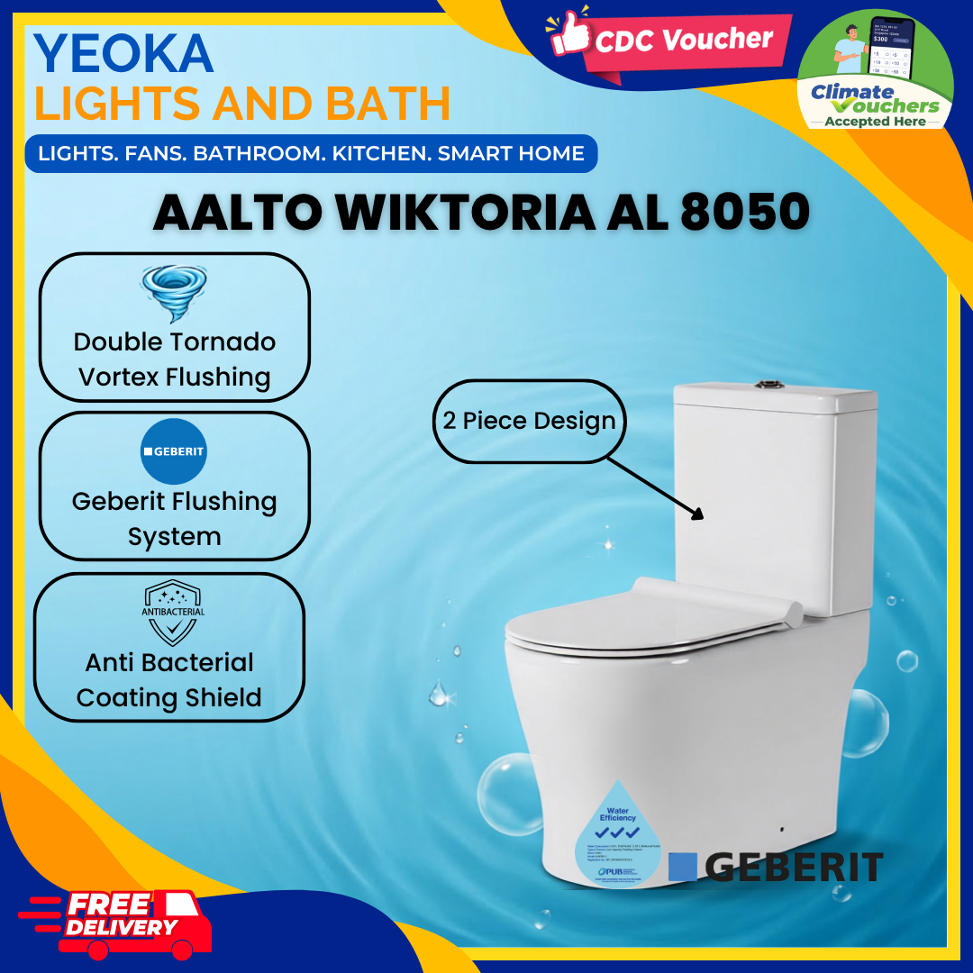 YEOKA X AALTO AL 8050 TOILET BOWL, Double Tornado Vortex Flushing System, 2 Piece Design, Geberit Flushing System