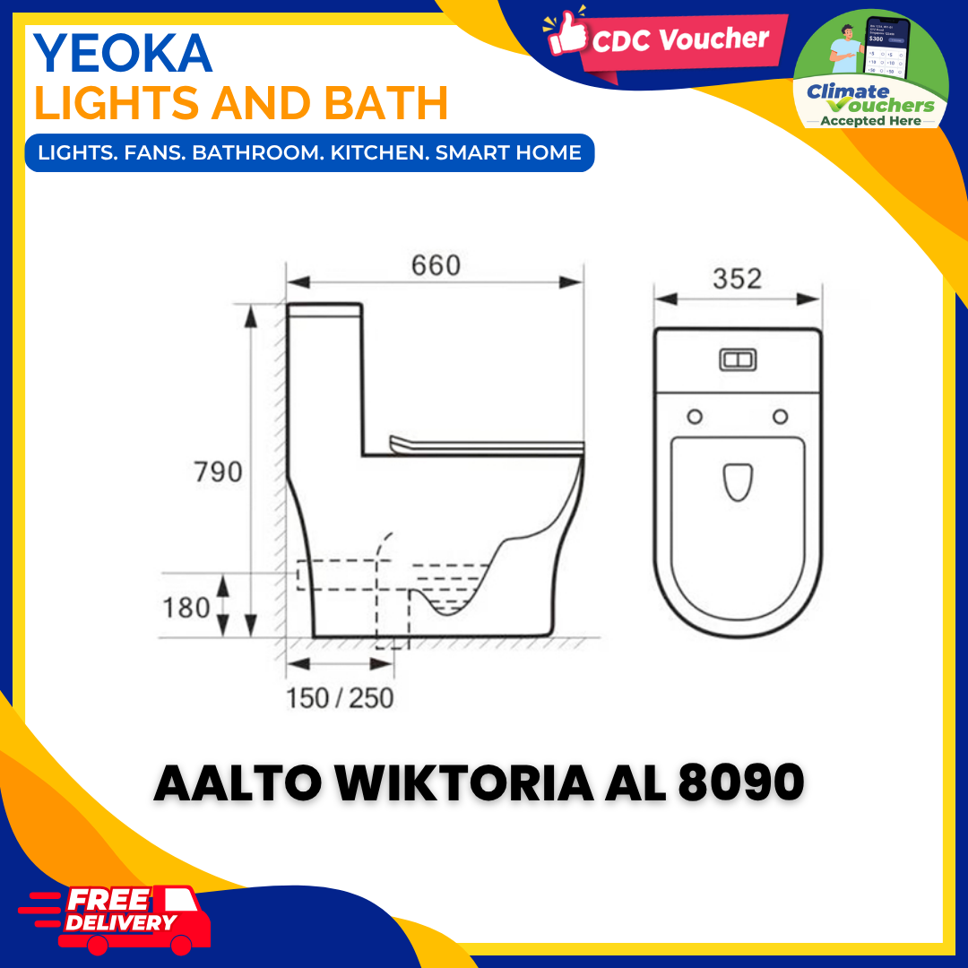 YEOKA x AALTO Wiktoria AL 8090 Toilet Bowl, Geberit Flushing System, Double Tornado Vortex Flushing, Anti Bacterial Coating